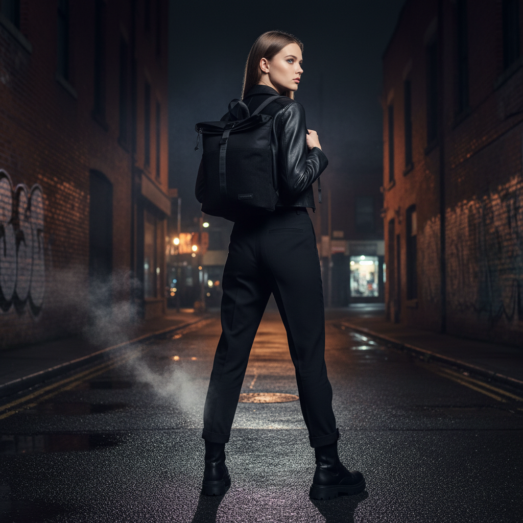 New Rebels Ribbi Roll Up Rolltop City Rucksack Los Angeles Kordoptik schwarz