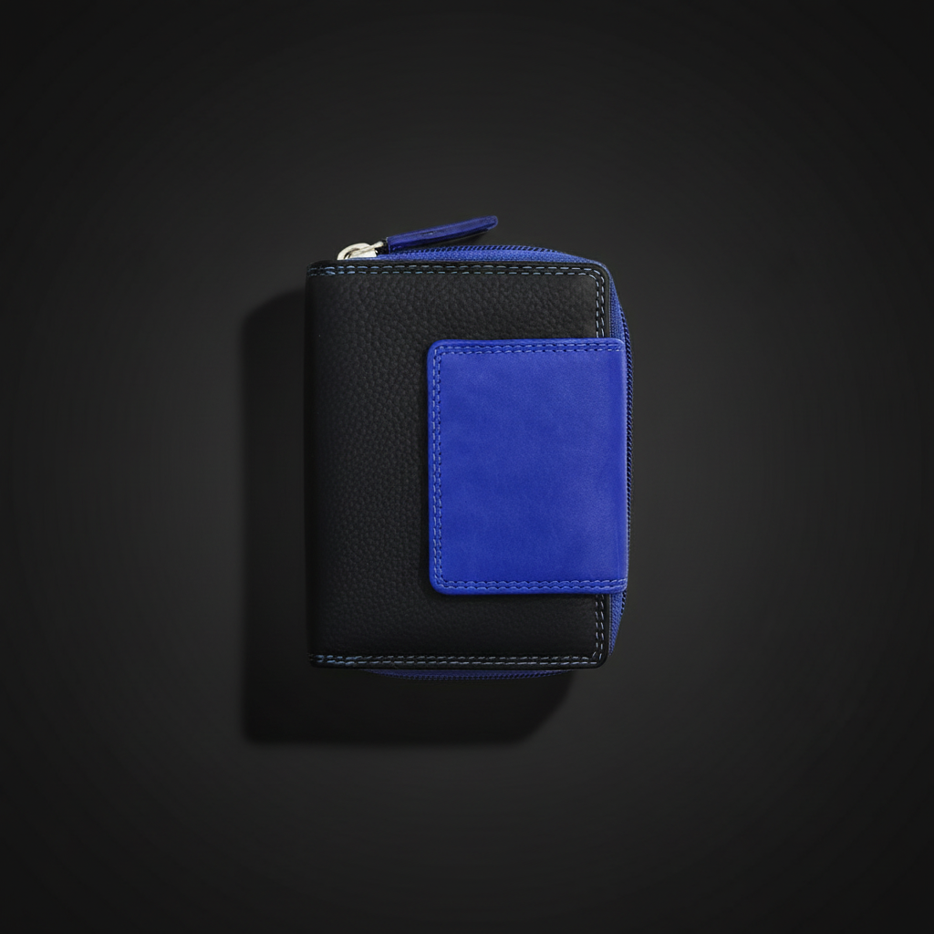 Jockey Club echt Leder Damen Geldbörse Portemonnaie mit RFID Schutz schwarz royalblau