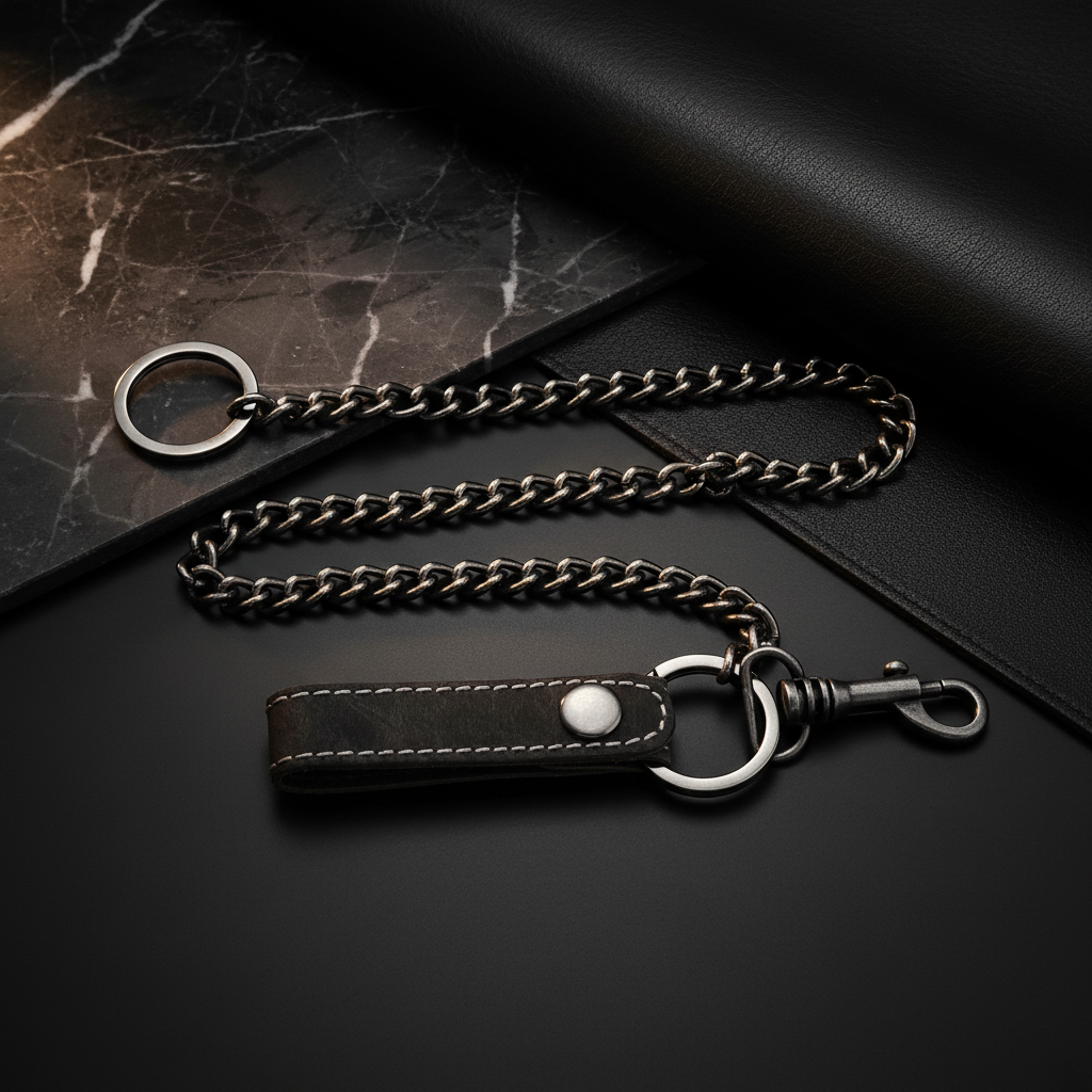 Jockey Club Sicherheitskette Metallkette Kellnerkette Kette für Kellner Geldbörse Kellnerbörse Bikerbörsen mit echt Lederschlaufe