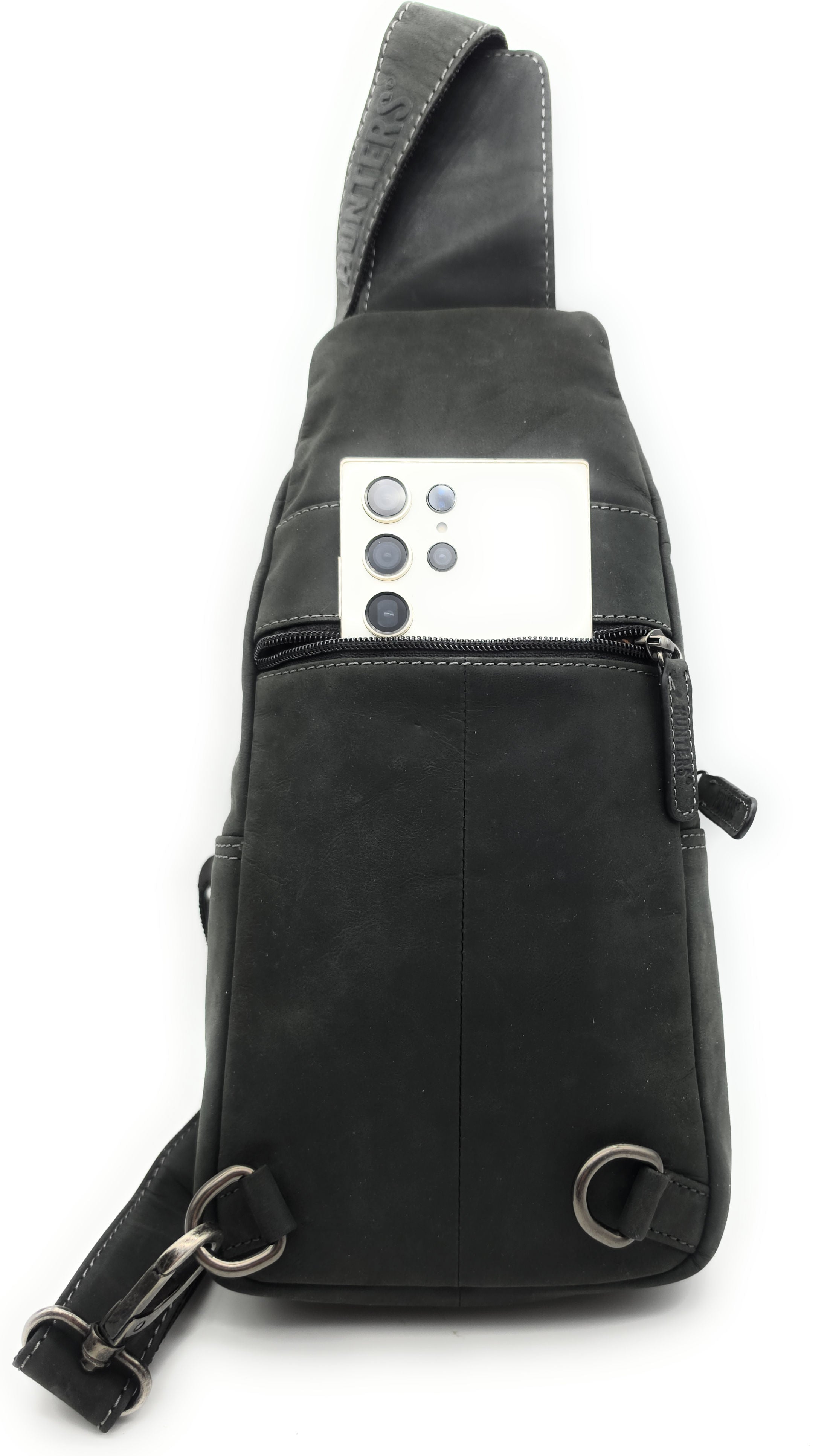 Hunters Crossbag Slingbag aus echtem Hunterleder – Vintage-Umhängetasche mit Platz für 0,33L Wasserflasche & Tablet