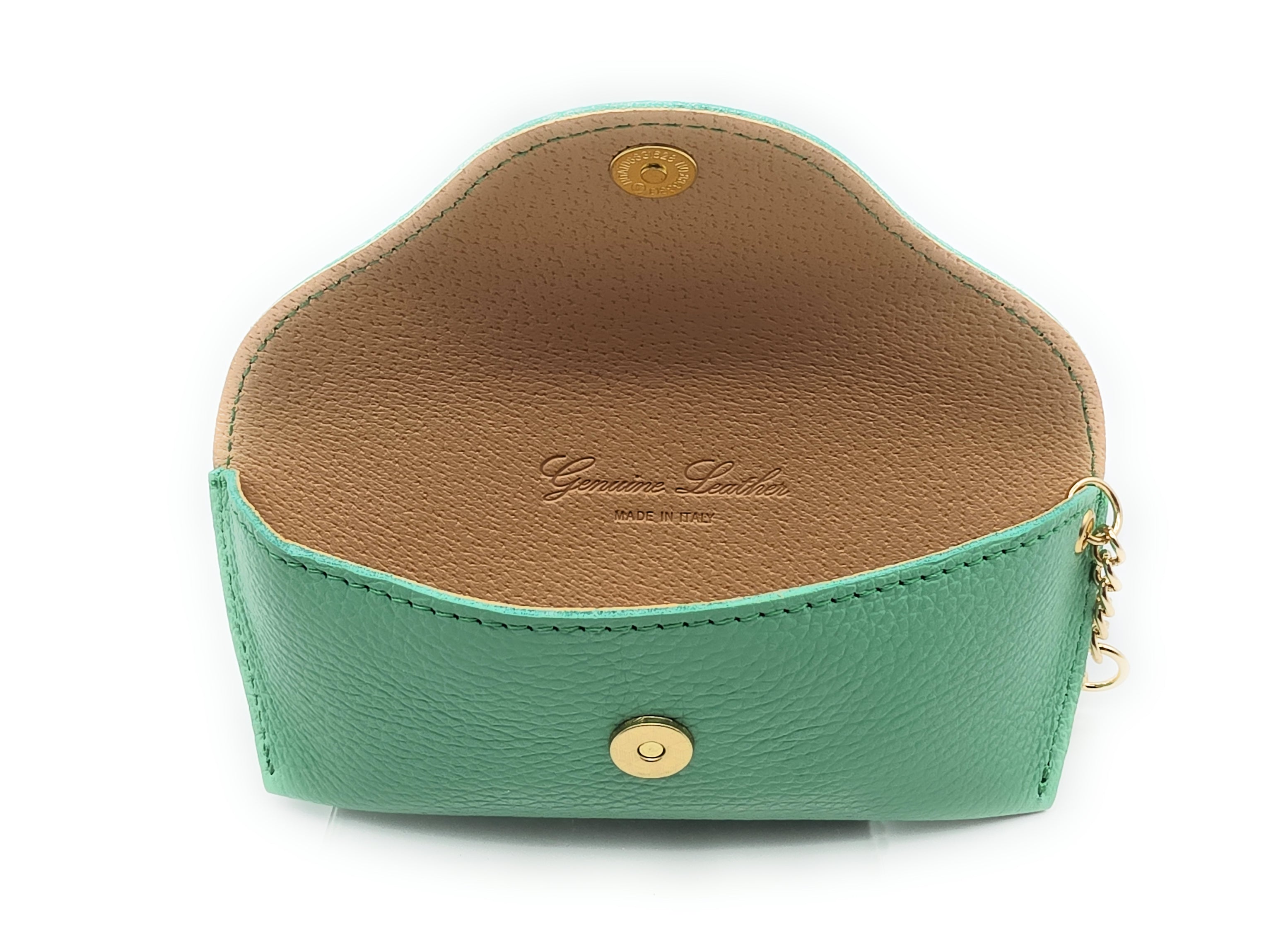 Brillenetui aus echtem Leder mit Magnetverschluss und Karabinerkette – Made in Italy mint
