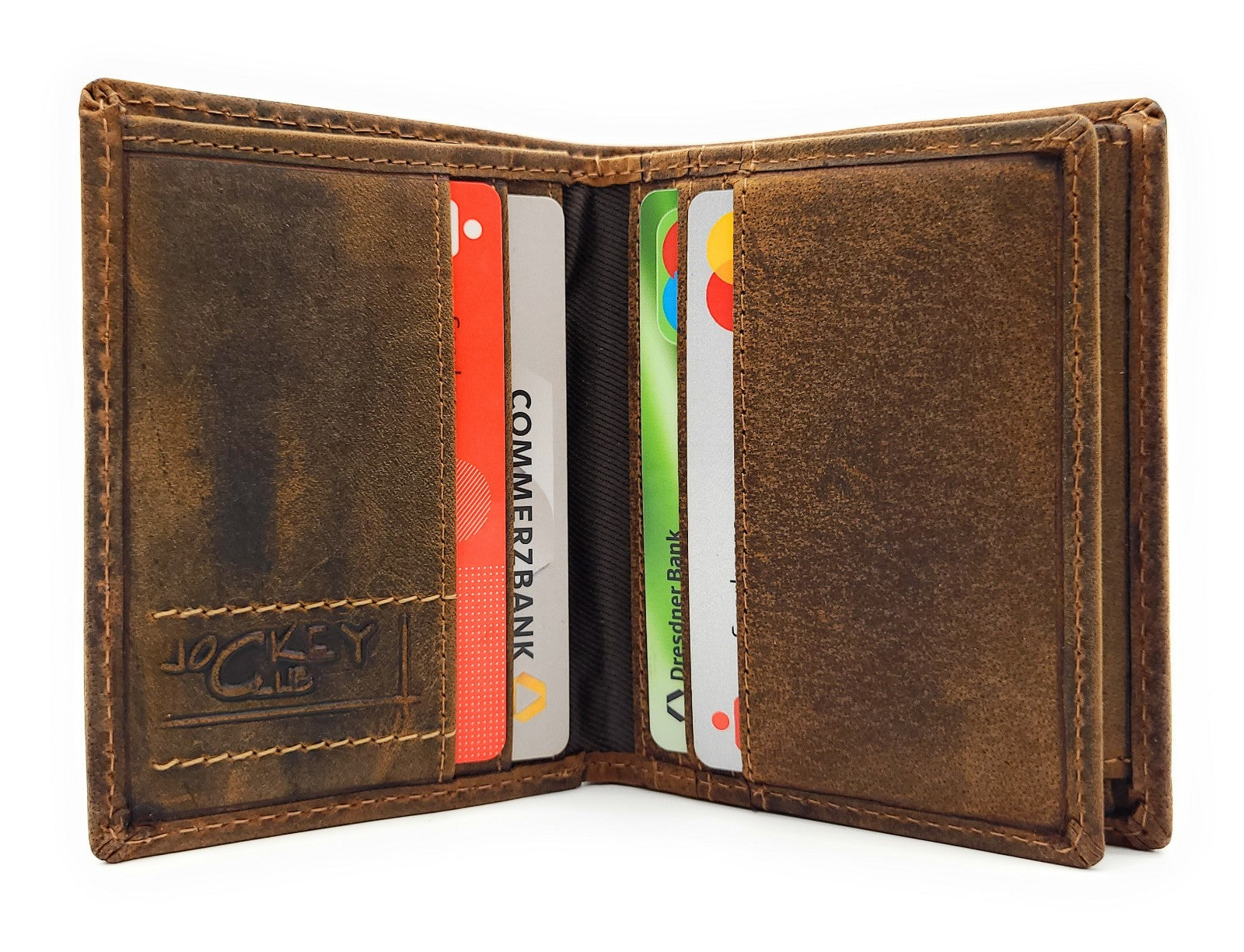 Jockey Club Mini-Geldbörse aus Büffelleder mit LKW-Prägung, RFID-Schutz & Öse für Kette – kompakt & robust braun