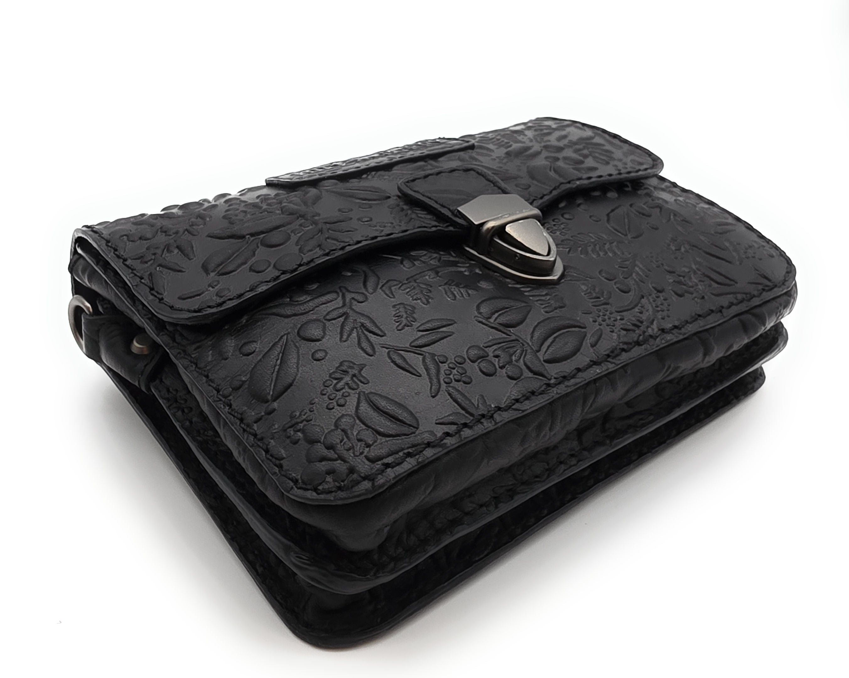 Hill Burry Damen Gürteltasche – Echtleder, floral geprägt, Schwarz