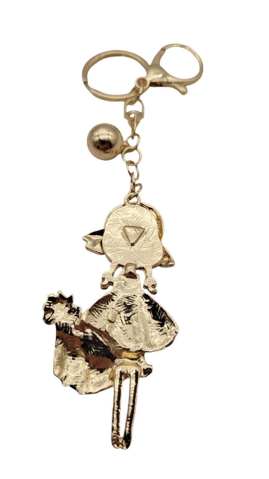 Taschenanhänger Schlüsselanhänger Mädchen Figur mit Hut und Blumenkorb - Metall Charm Gold - Handtaschenschmuck Accessoire für Damen