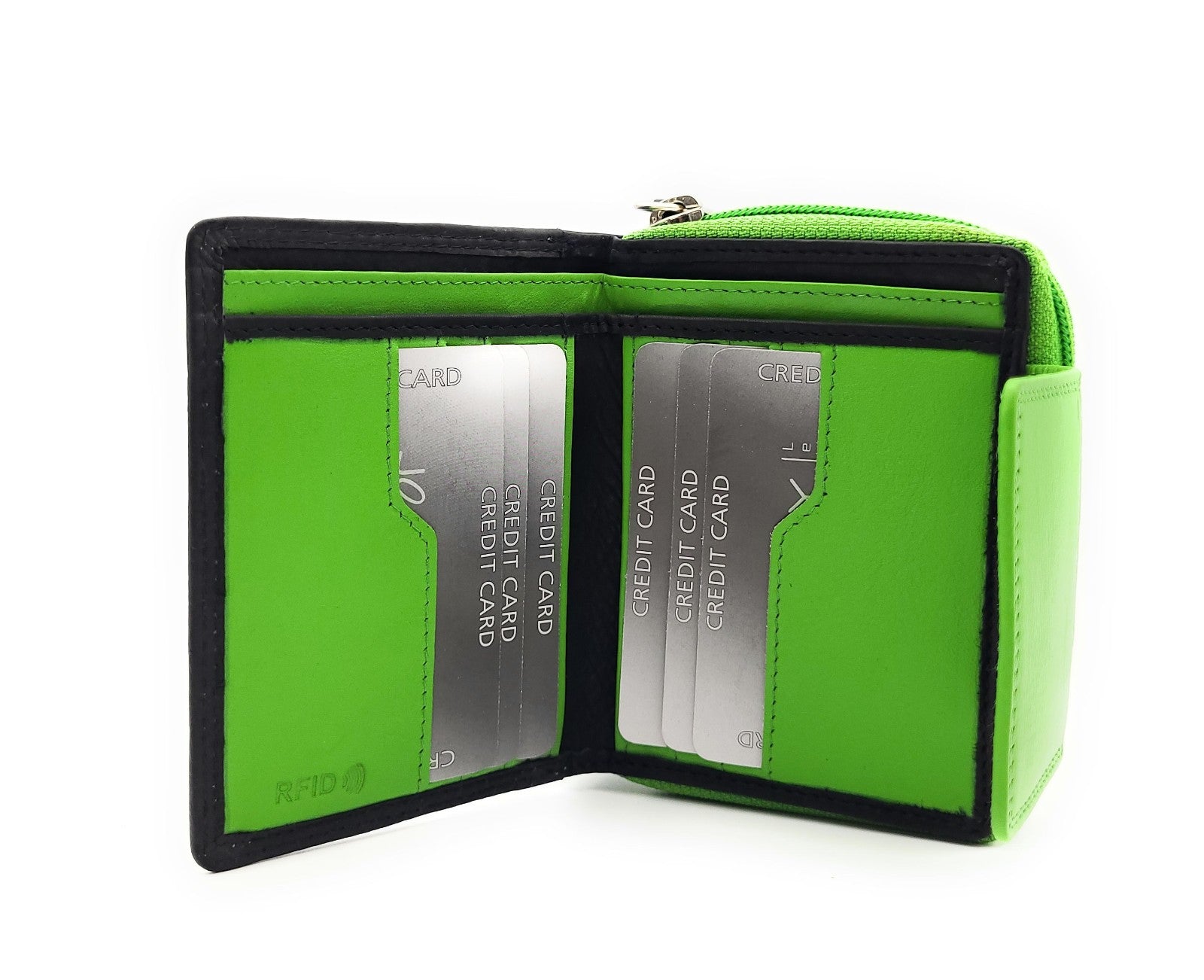 Jockey Club echt Leder Damen Geldbörse Portemonnaie mit RFID Schutz schwarz grün