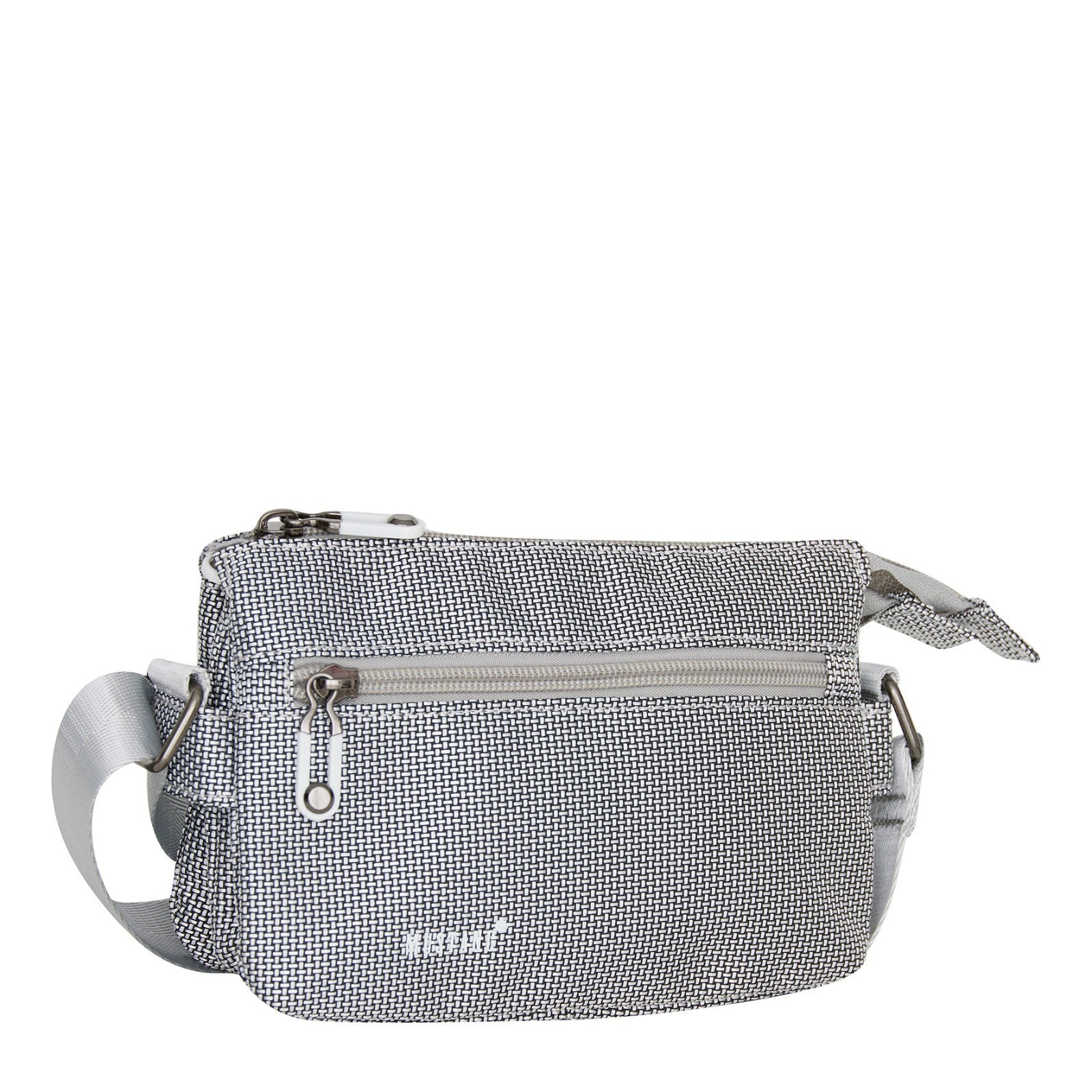 Mustang Umhängetasche Dabas – kleine Schultertasche aus Nylon mit Reißverschlussfächern & verstellbarem Gurt silber