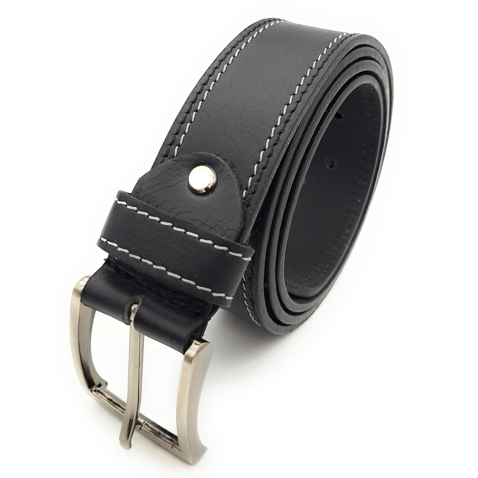 Büffelvollleder Gürtel Schwarz 40mm - Unisex Ledergürtel mit Kontrastnaht kürzbar, verschiedene Längen