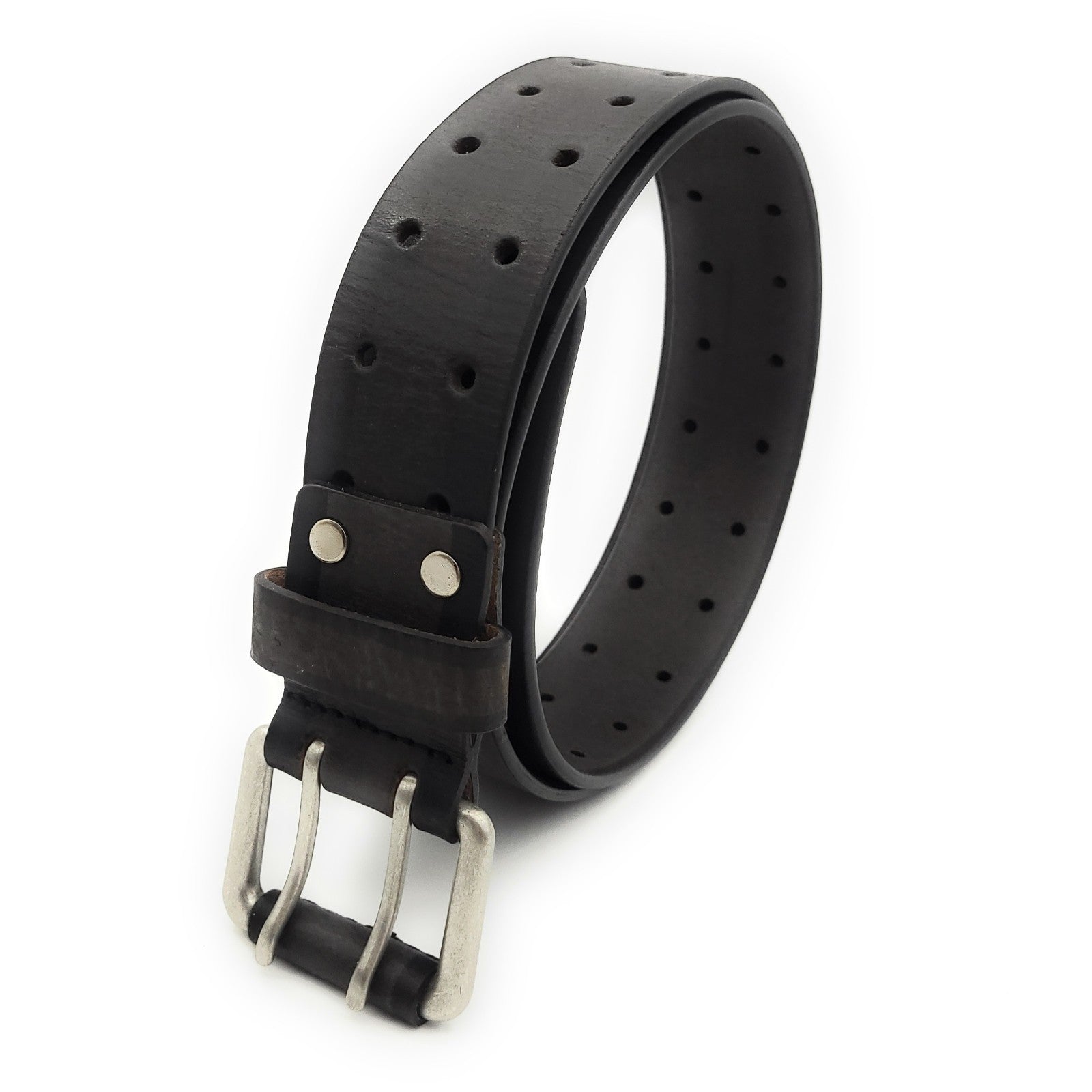 Büffelvollleder Gürtel Unisex 42mm - Doppelte Dornschließe Schwarz-Dunkelgrau Bicolor Vintage kürzbar