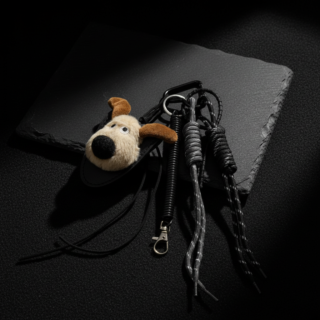 Hunde-Anhänger mit Magnetverschluss für Schultergurt, 27cm, Plüsch-Hund Taschenanhänger Charm Schwarz-Weiß Silber