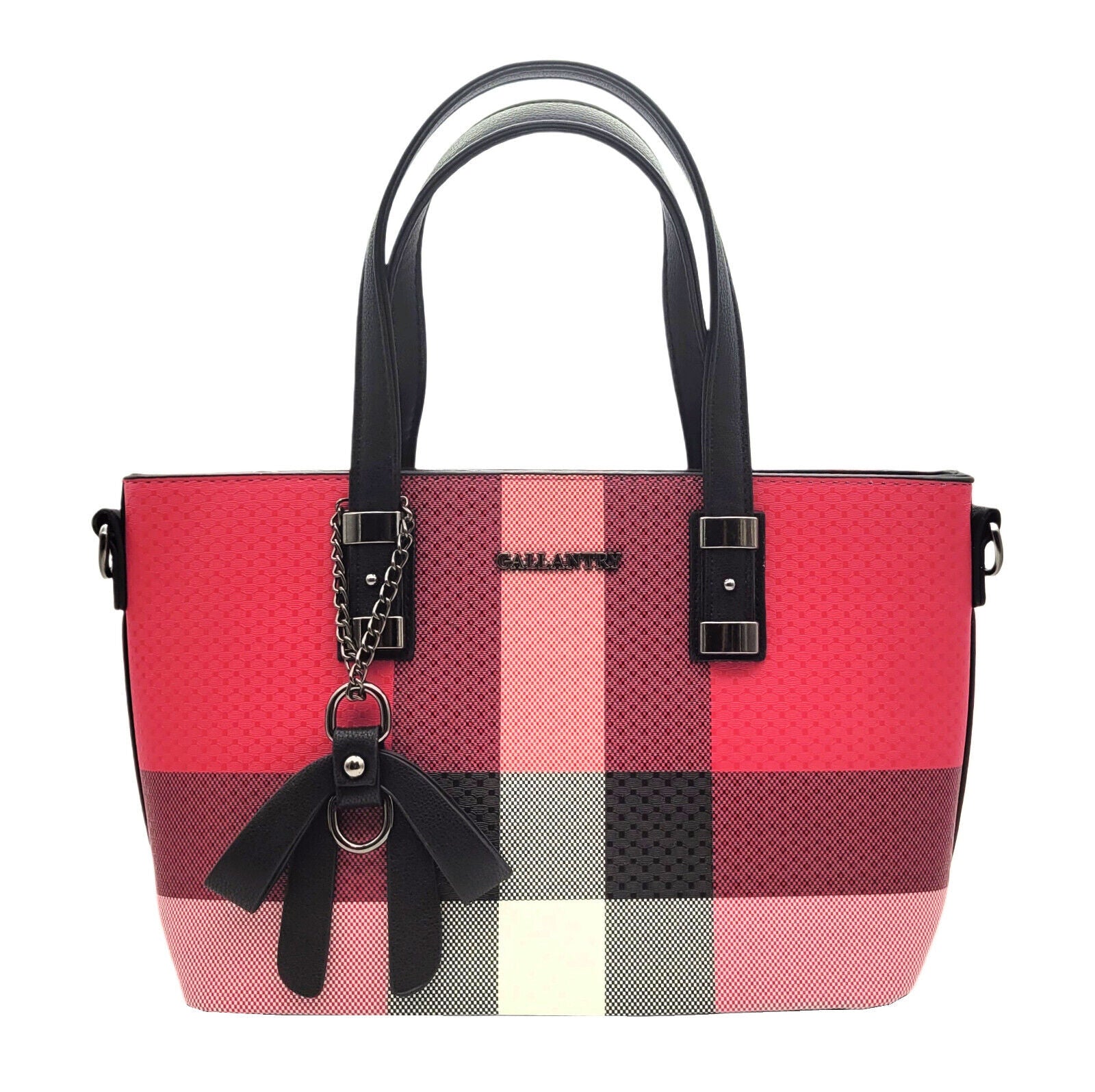 Elegante Damen Handtasche in Fuchsia | Kariert mit Schulterriemen