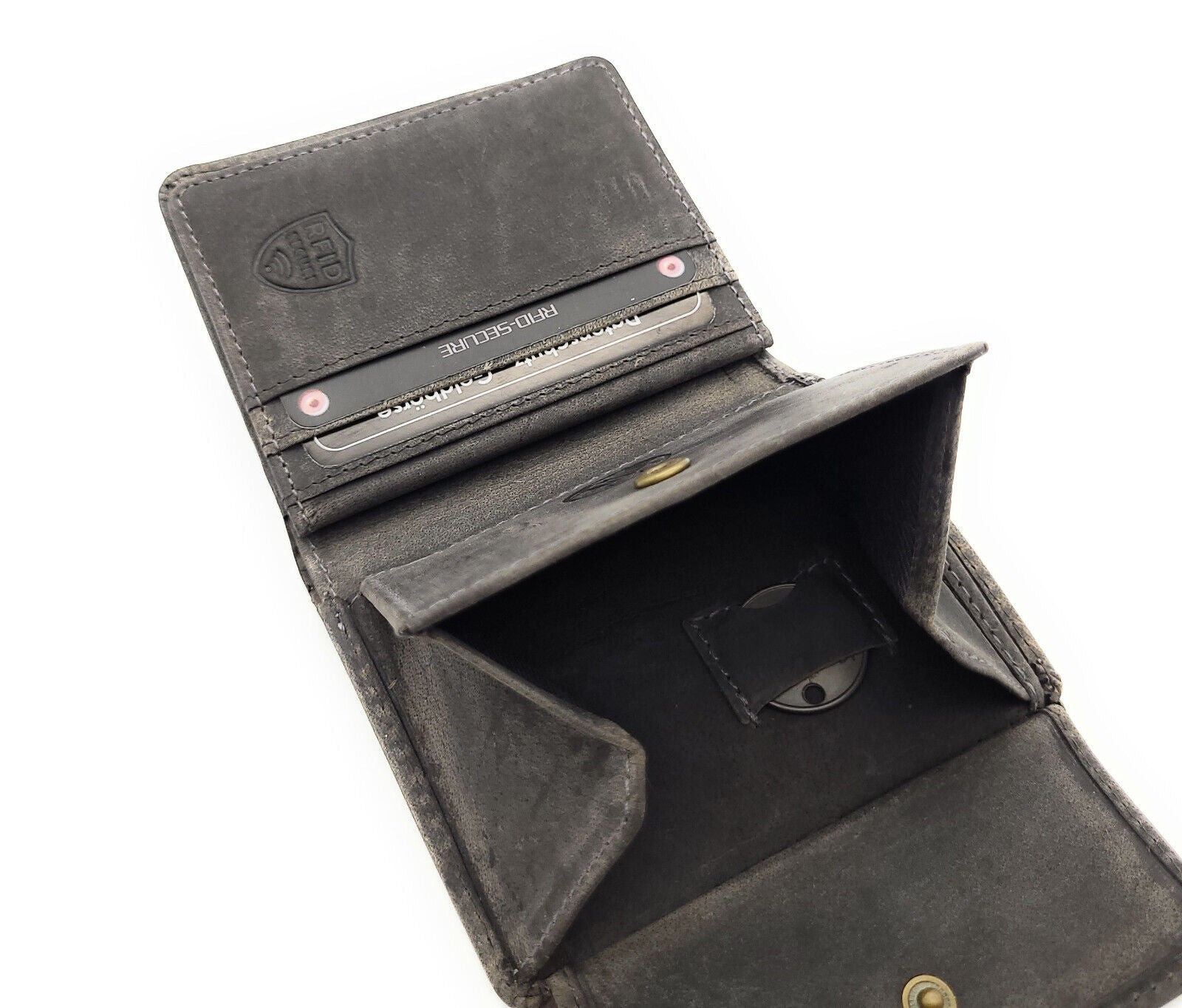 Jockey Club echt Leder Mini Geldbörse Portemonnaie "Weed" RFID Schutz Cannabisblatt grau