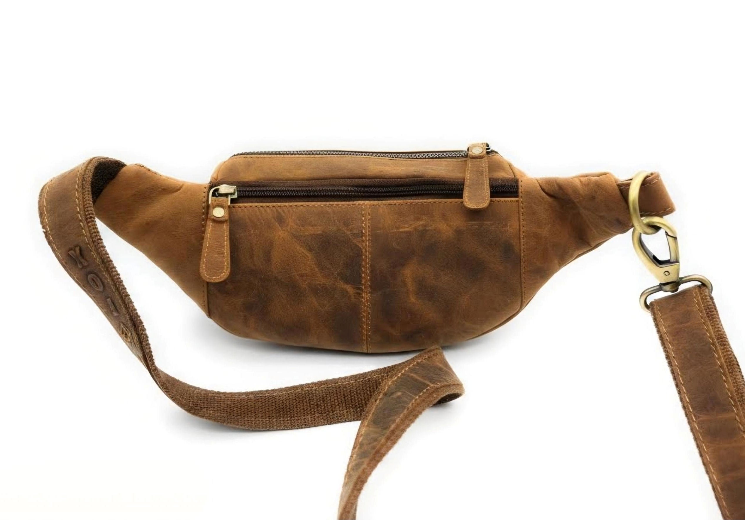 Leatherfox Bauchtasche aus Hunterleder – robuste Leder-Gürteltasche mit 6 Fächern & verstellbarem Hüftgurt, Metallreißverschlüsse