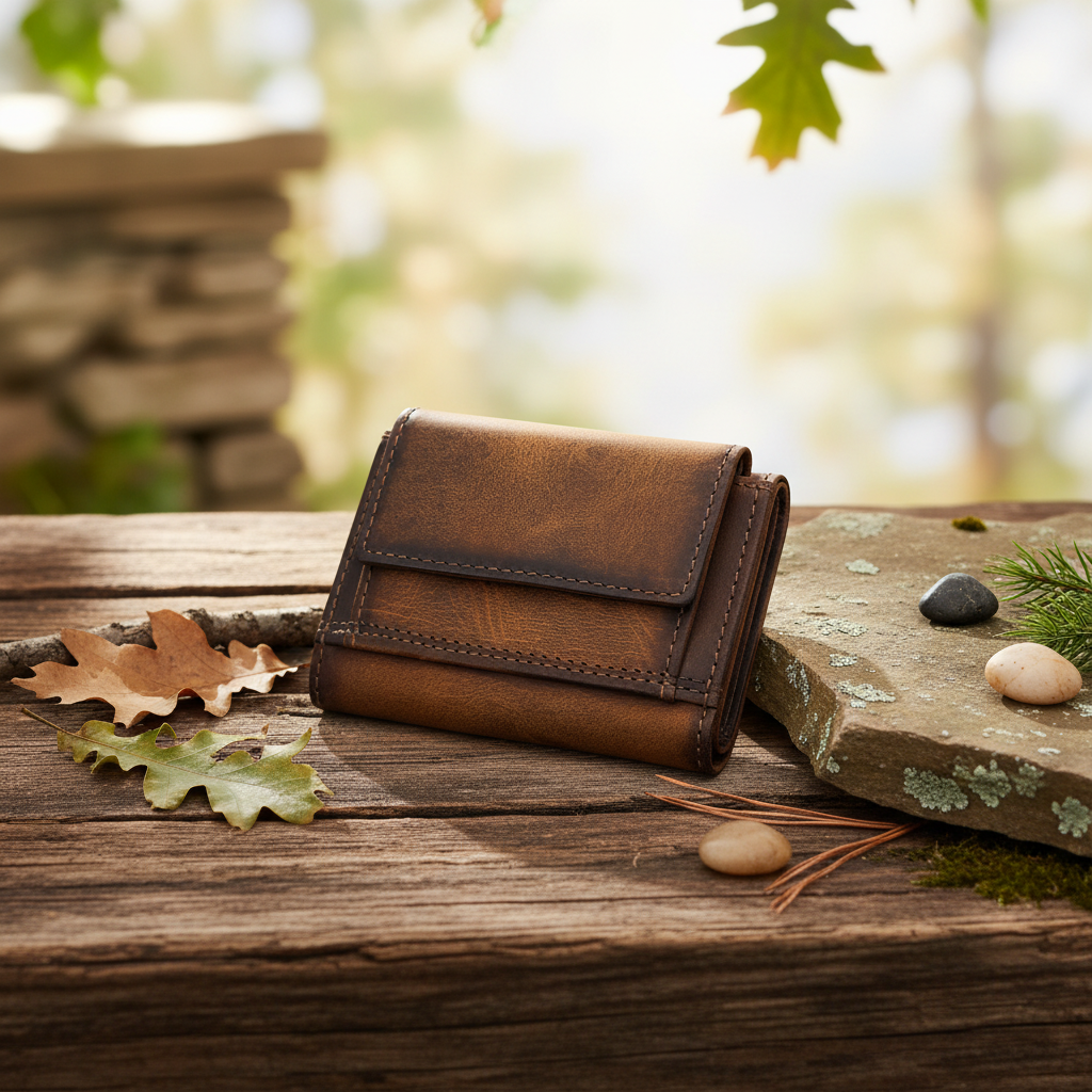 Jockey Club Mini Geldbörse aus Hunterleder in Braun mit RFID-Schutz - Frontansicht