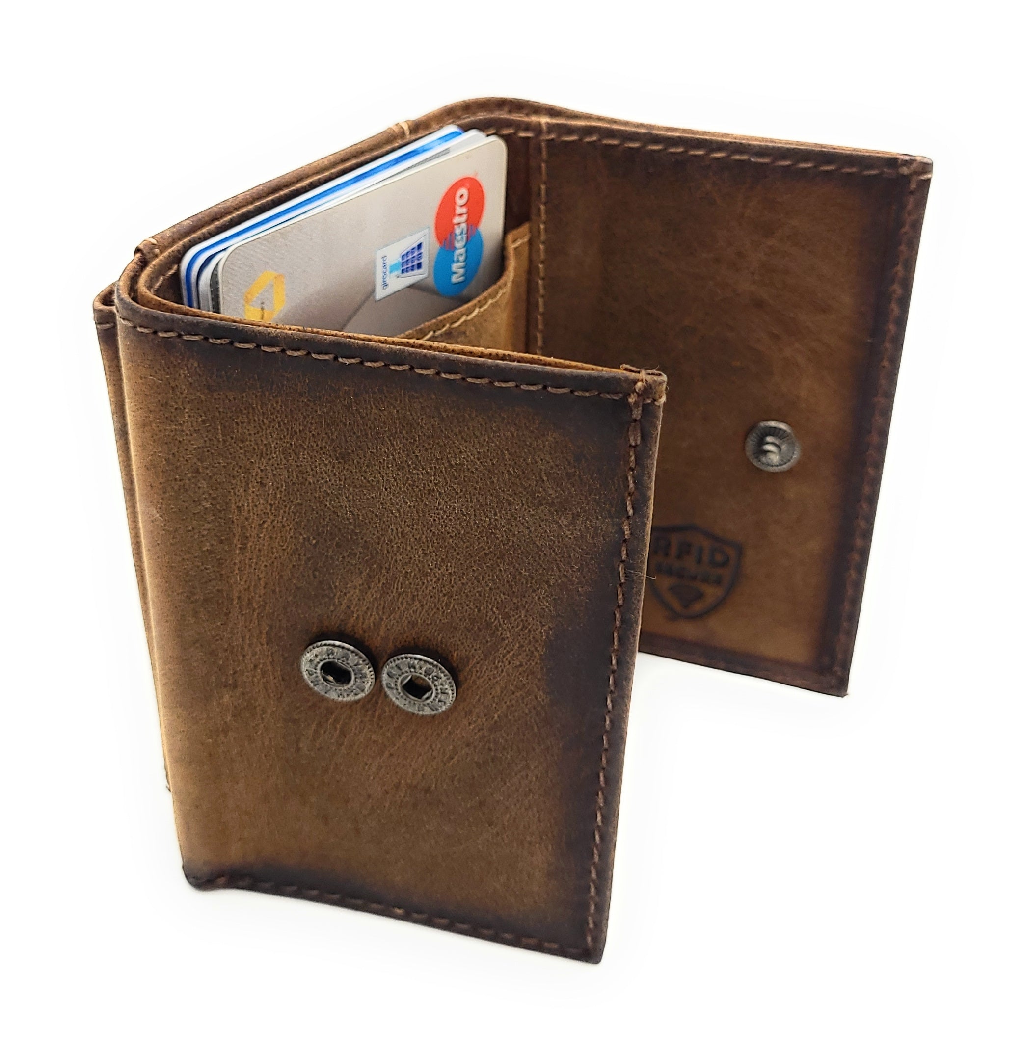 Hunterleder Geldbörse Detailaufnahme - hochwertige Verarbeitung und Nähte