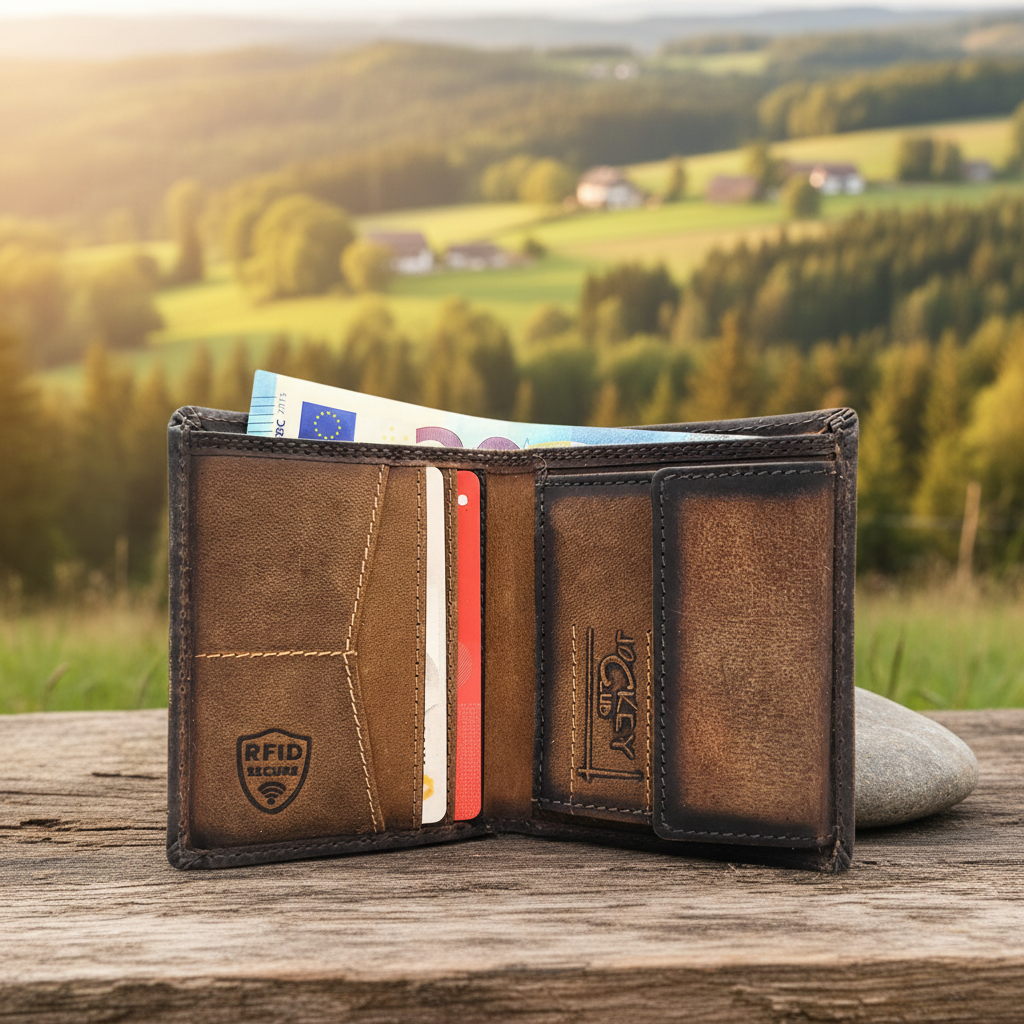 Jockey Club Rustikale Mini Leder Geldbörse Vintage Braun | Echt Hunterleder | Handgefertigt | RFID-Schutz | Kompakte Herrenbörse aus echtem Leder