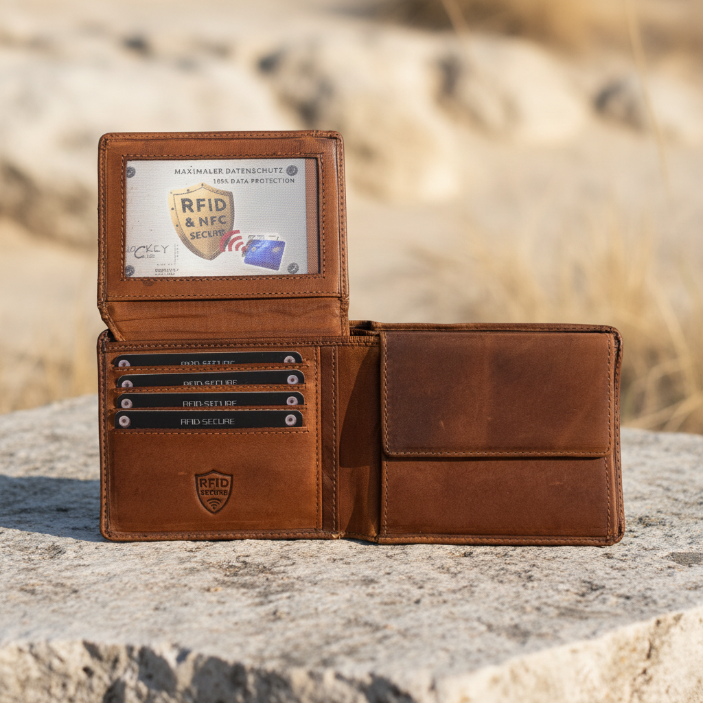 Jockey Club Echt-Leder Geldbörse Herren – Flach, Weich & RFID-Schutz | Cognac