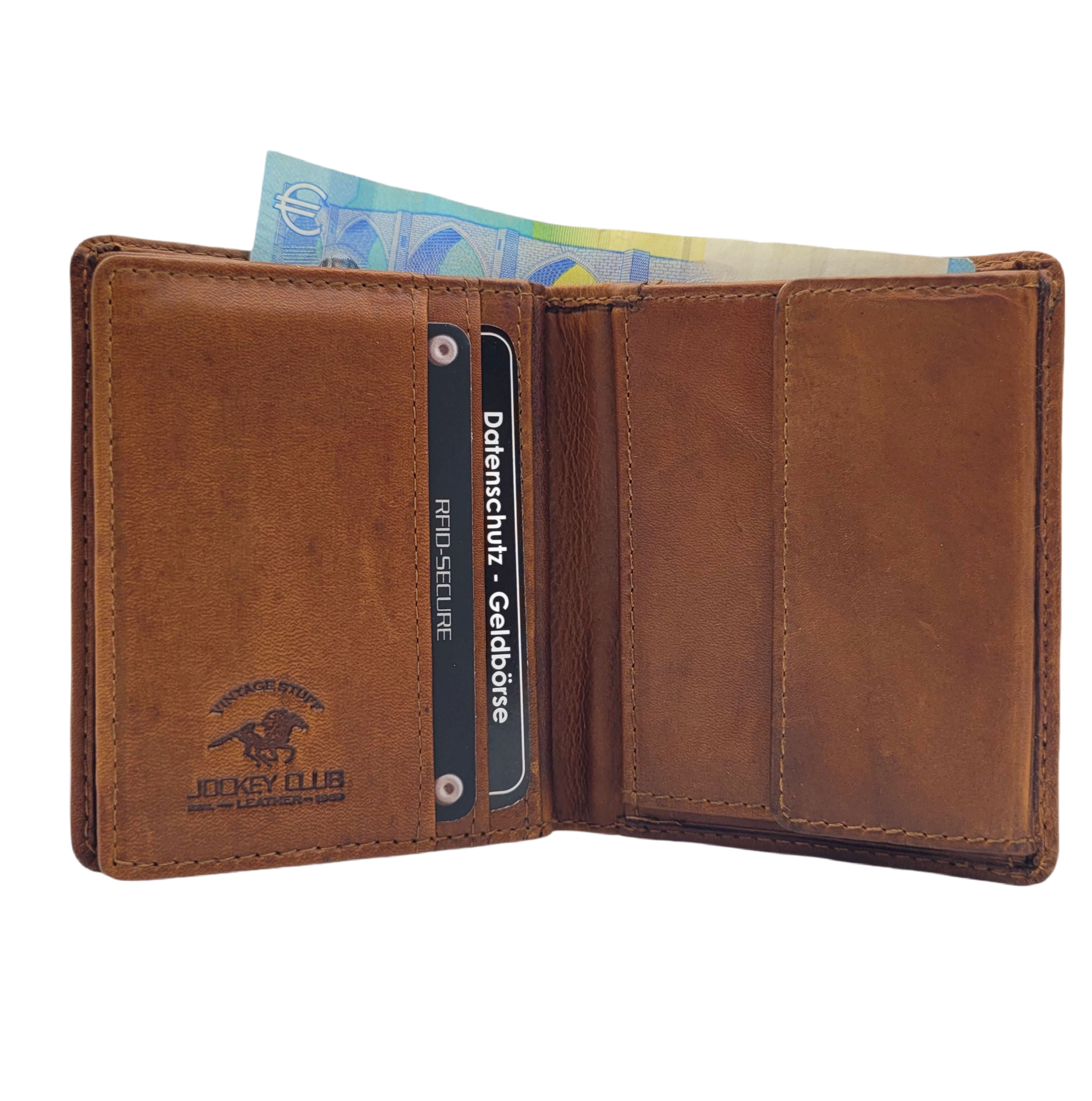 Jockey Club echt Leder Mini Geldbörse Portemonnaie Vintage mit RFID Schutz cognac braun