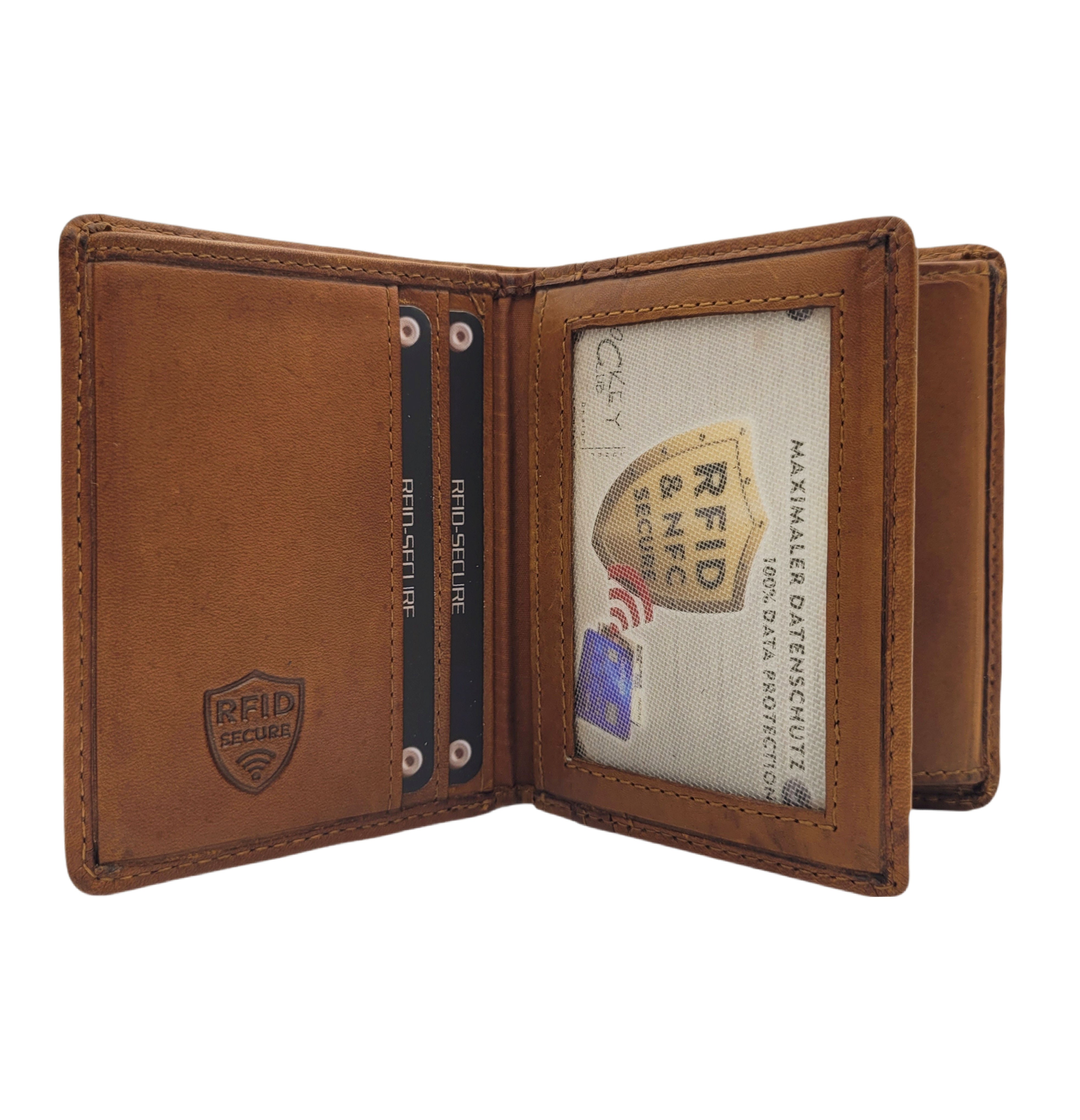 Jockey Club echt Leder Mini Geldbörse Portemonnaie Vintage mit RFID Schutz cognac braun