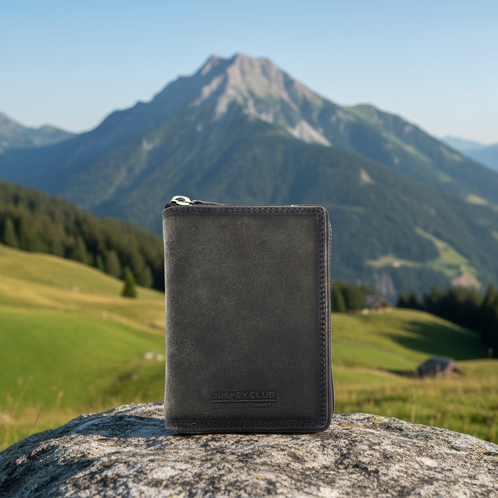 Jockey Club Leder Geldbörse mit RFID-Schutz – Büffelleder Vintage Grau