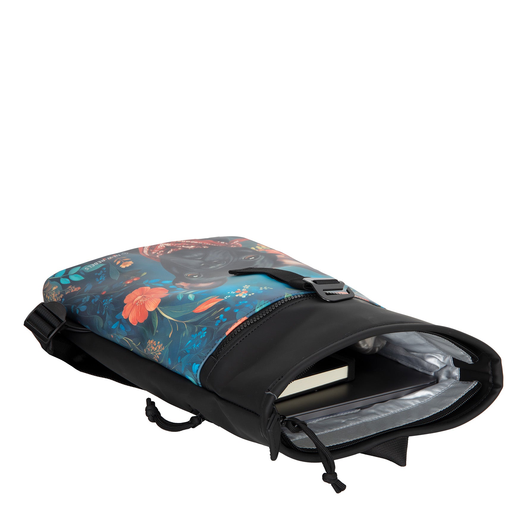 New Rebels Rolltop Cityrucksack Los Angeles – Stylischer Rolltop Rucksack mit Bulldogge - Design, Wasserabweisend & Praktisch
