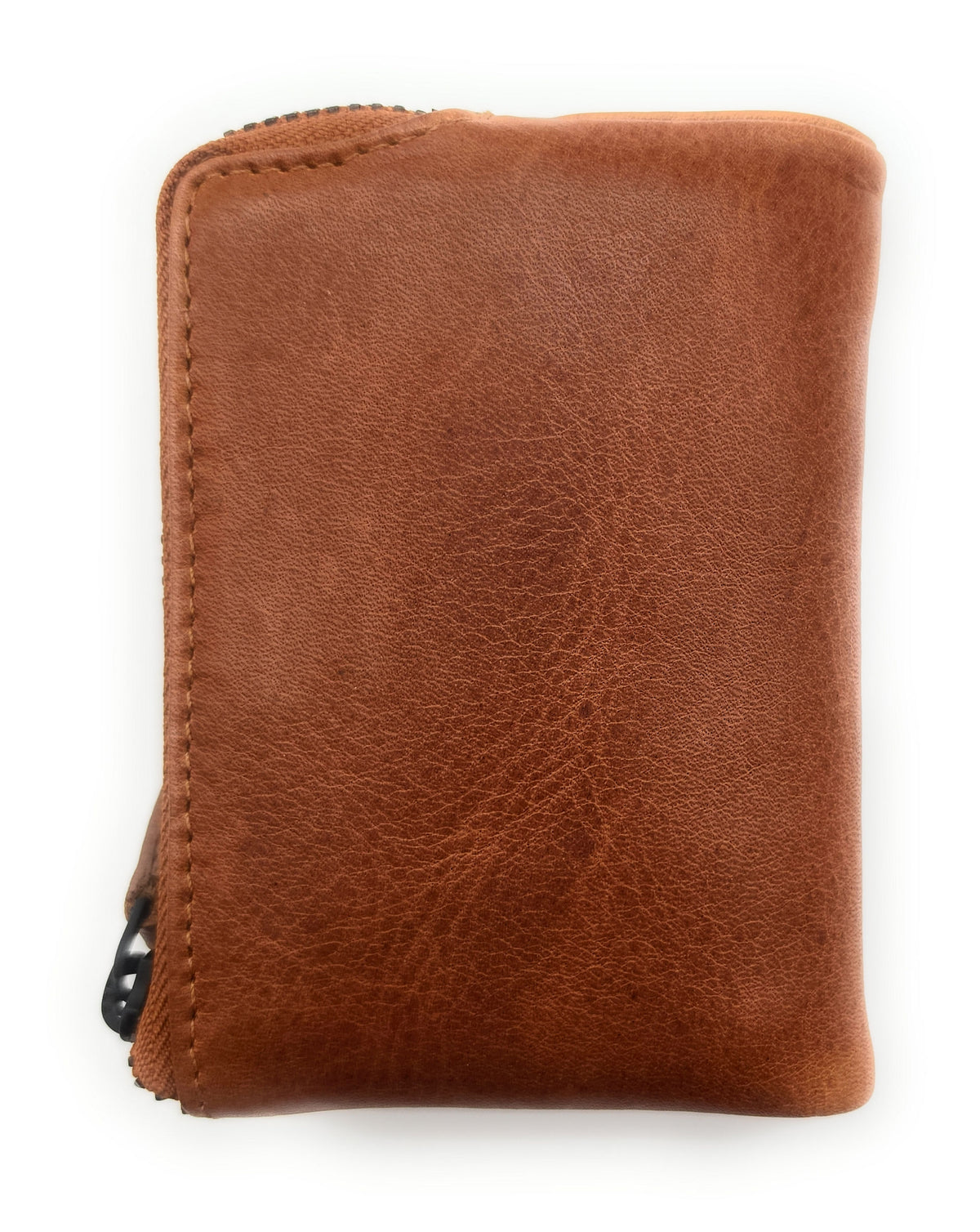 Mini-Geldbörse gewachstes Rindleder Kolibri-Prägung RFID-Schutz cognac braun