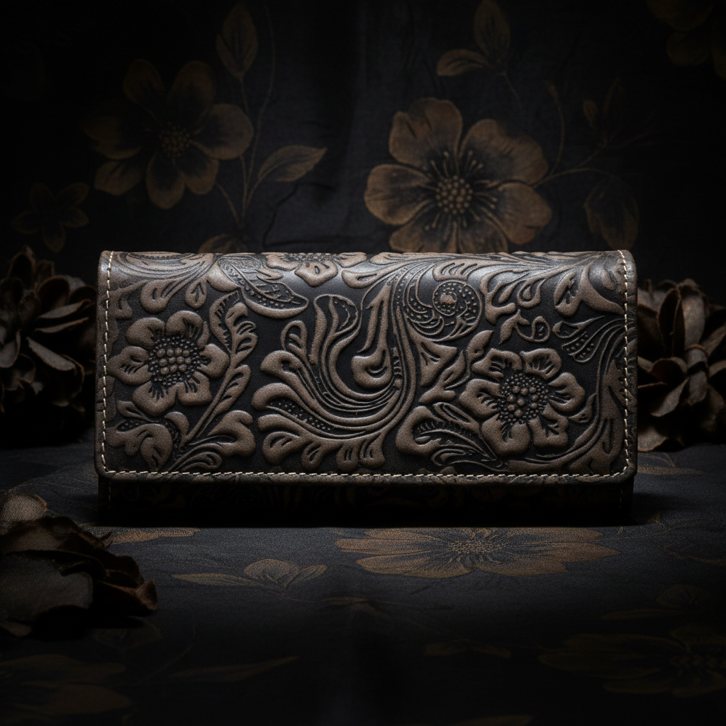 Jockey Club Damengeldbörse, Portemonnaie aus Echtleder mit RFID-Schutz & Blüten-Prägung