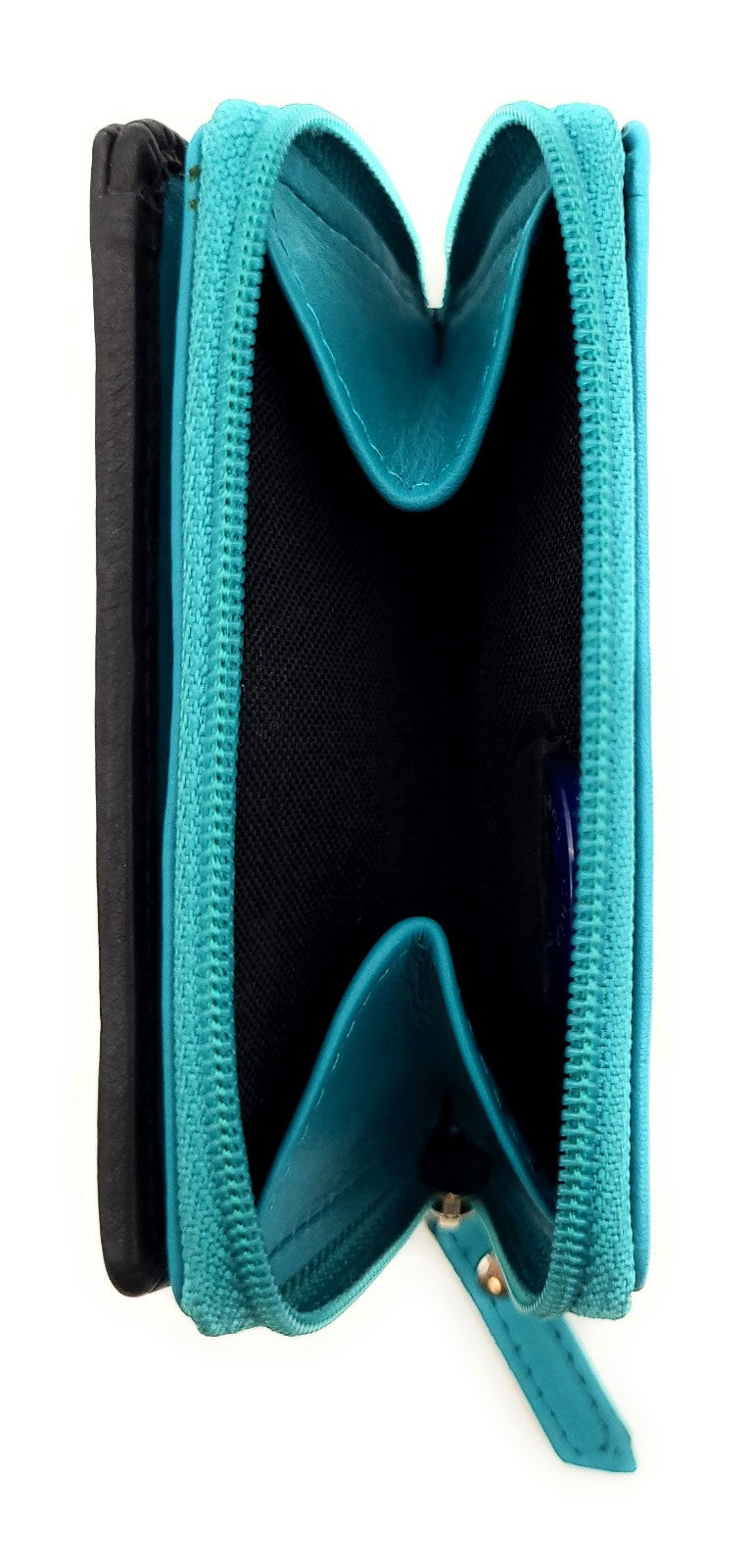 Jockey Club Mini-Geldbörse aus Leder mit RFID-Schutz & Pferde-Stickerei – kompakt & stilvoll schwarz türkis