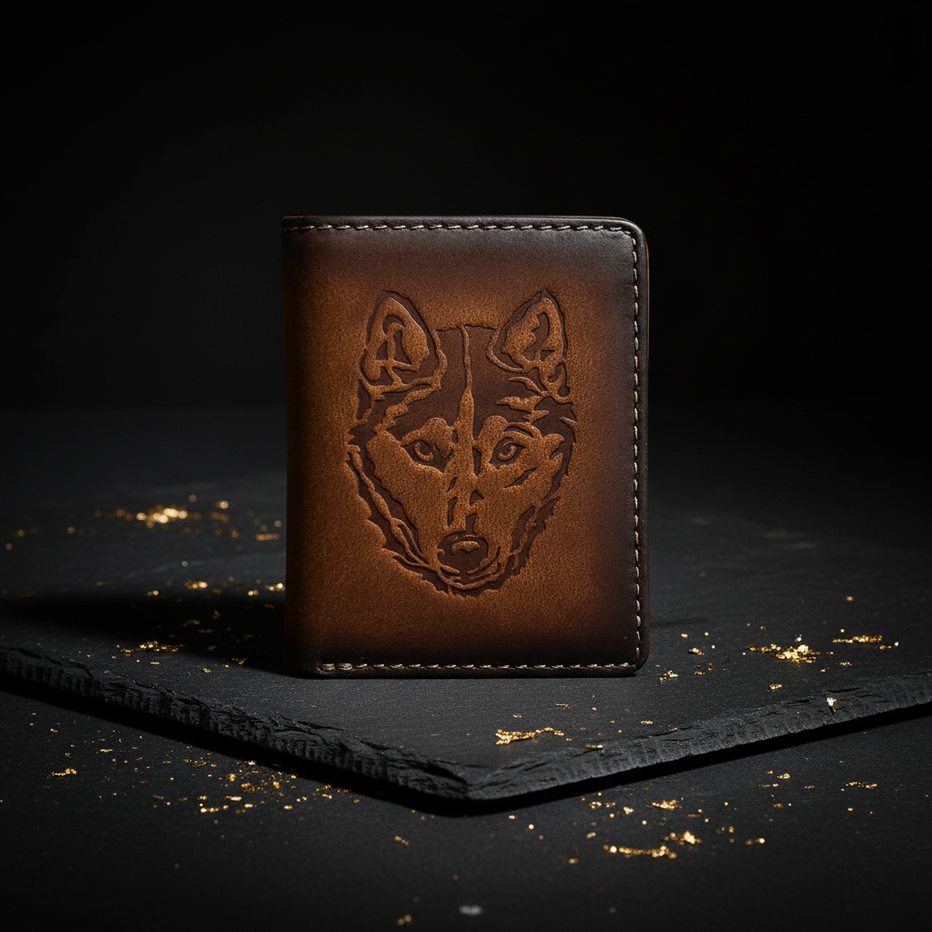 Jockey Club echt Leder Mini Geldbörse Portemonnaie mit RFID NFC Schutz Husky vintage braun