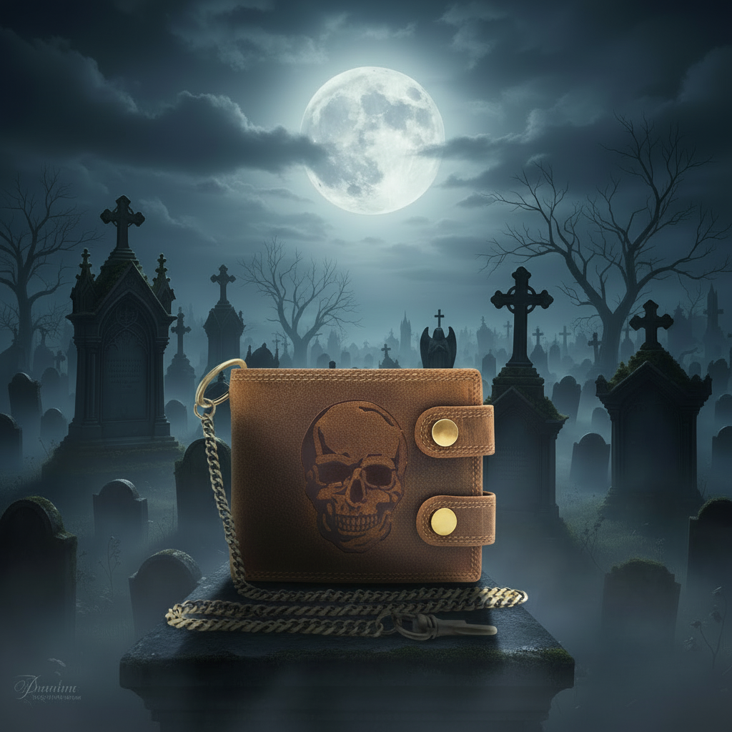 echt Leder Biker Geldbörse mit Kette RFID Schutz Hunterleder Portemonnaie Skull Totenkopf