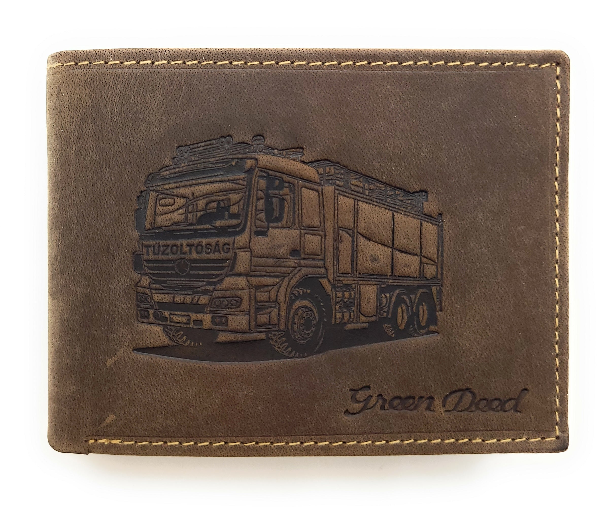 Green Deed Herren Geldbörse Hunterleder mit Feuerwehr-Prägung, RFID-Schutz & Geschenkbox