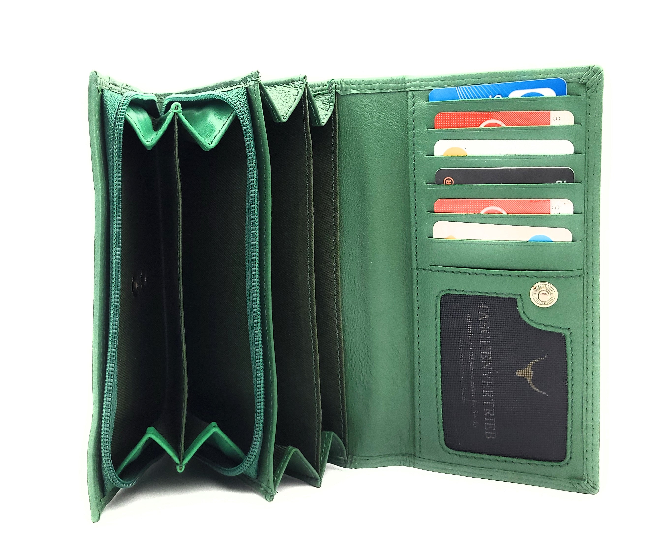 XXL Damenbörse Nappaleder RFID-Schutz – 18 Kartenfächer, Münzfach, Echtleder Geldbörse grün