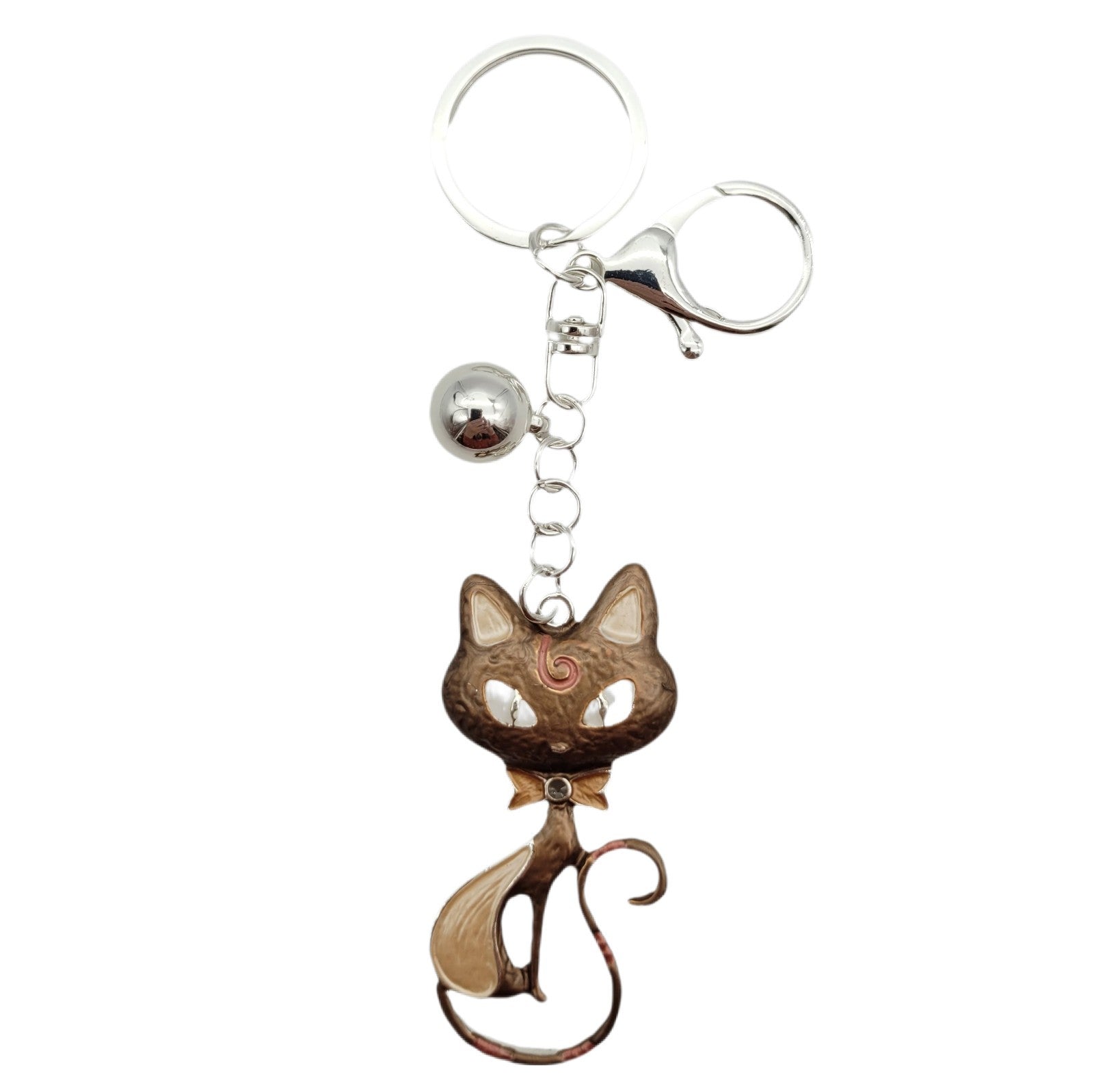 Taschenanhänger Schlüsselanhänger Katze - Metall Charm Silber - Handtaschenschmuck Accessoire für Damen