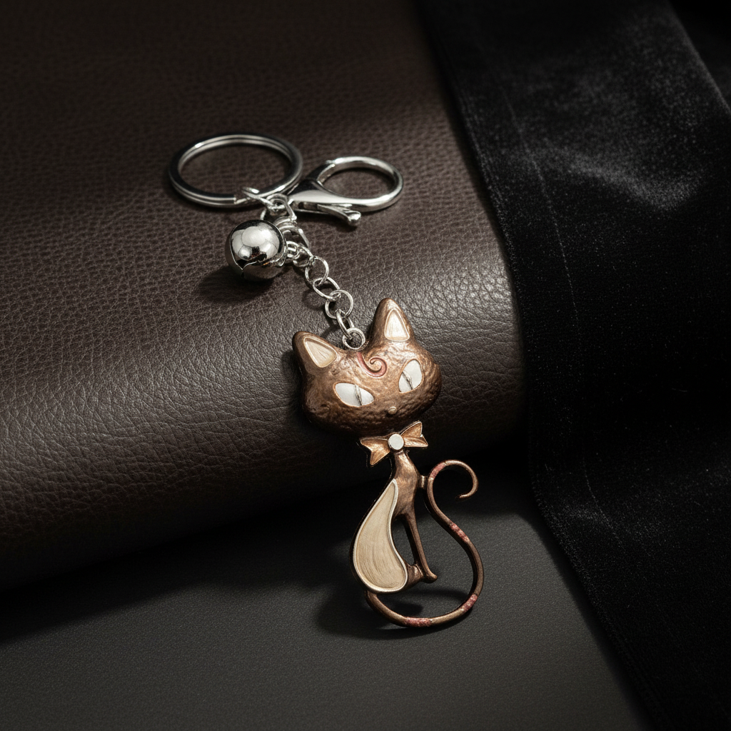 Taschenanhänger Schlüsselanhänger Katze - Metall Charm Silber - Handtaschenschmuck Accessoire für Damen