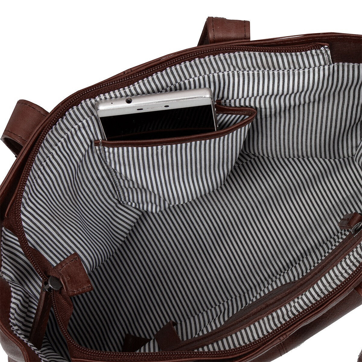 Justified Bags echt Leder Medium Damen Shopper Handtasche abnehmbarer Schultergurt Nynke dunkelbraun