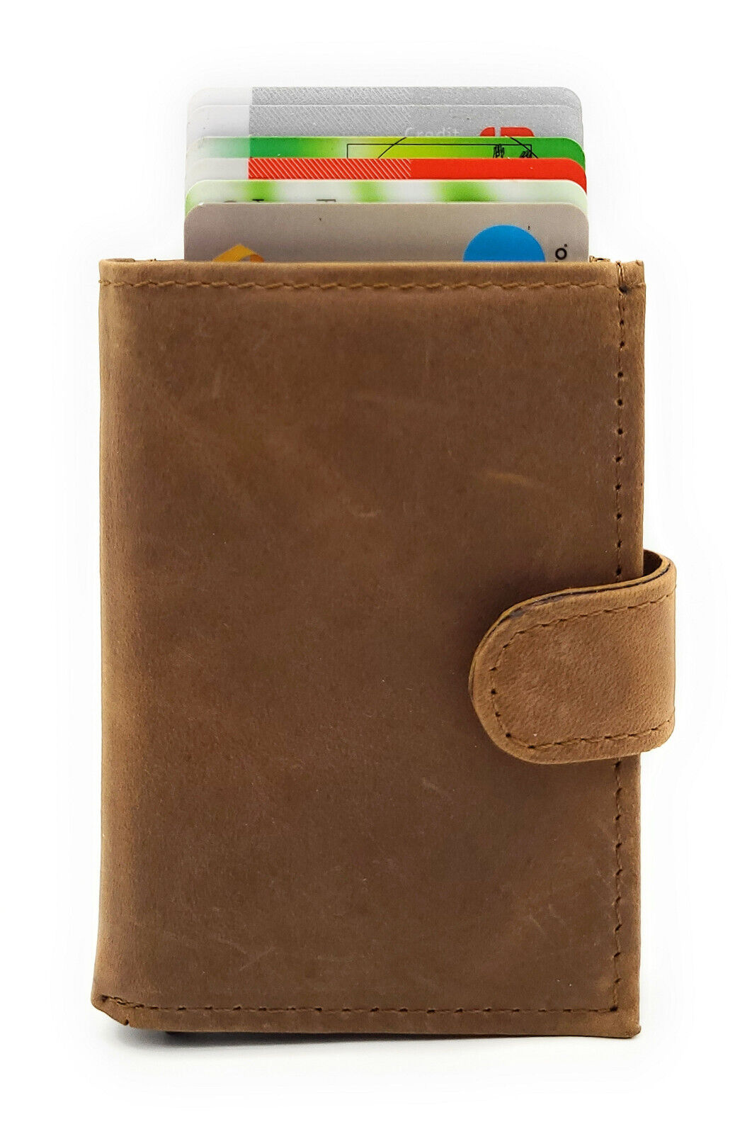 echt Leder Smart Wallet Mini Geldbörse Portemonnaie RFID Schutz Hunterleder braun