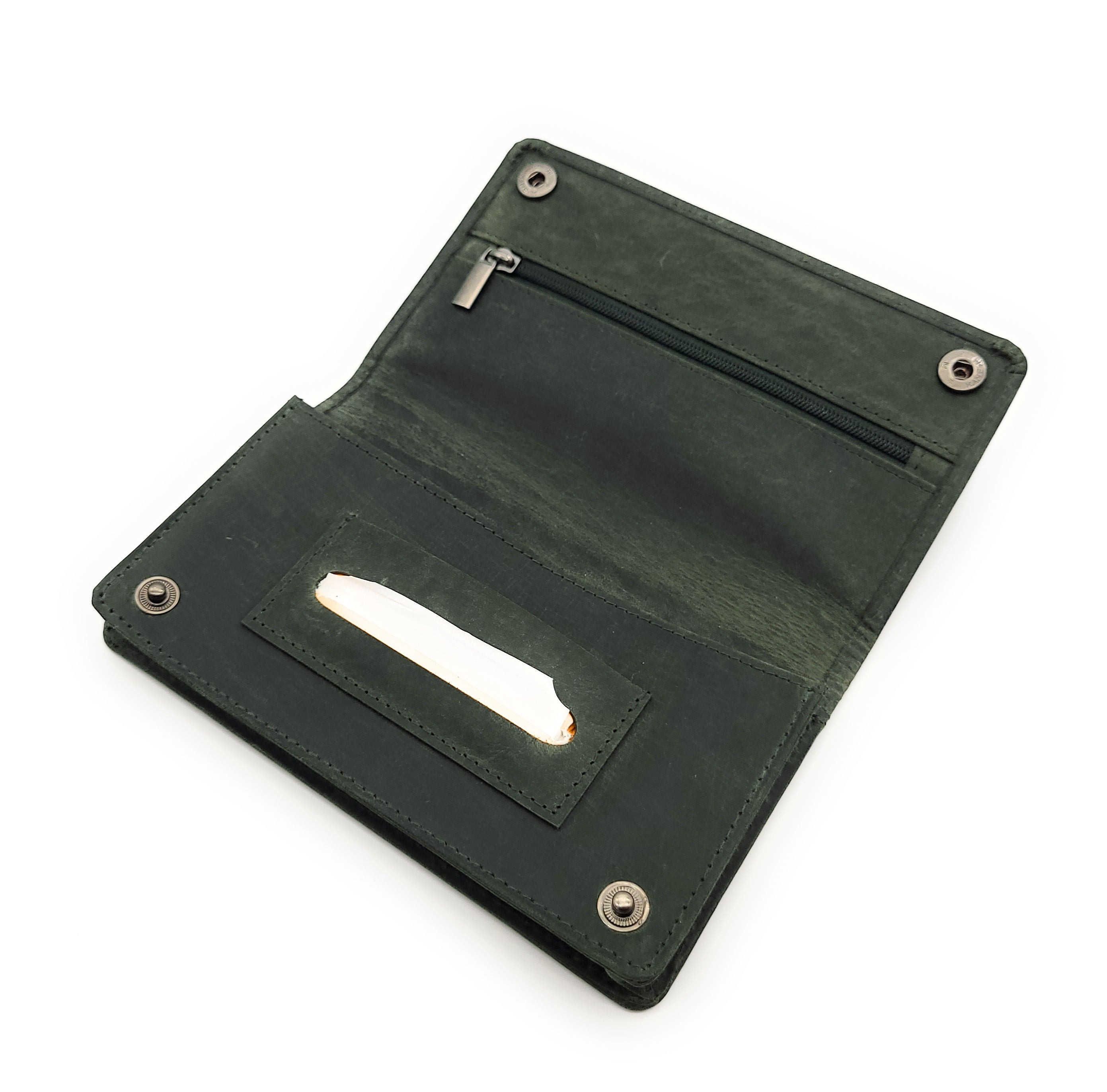 echt Leder Tabakbeutel Tabaktasche Tabak Etui Beutel mit Blättchen Fach grün