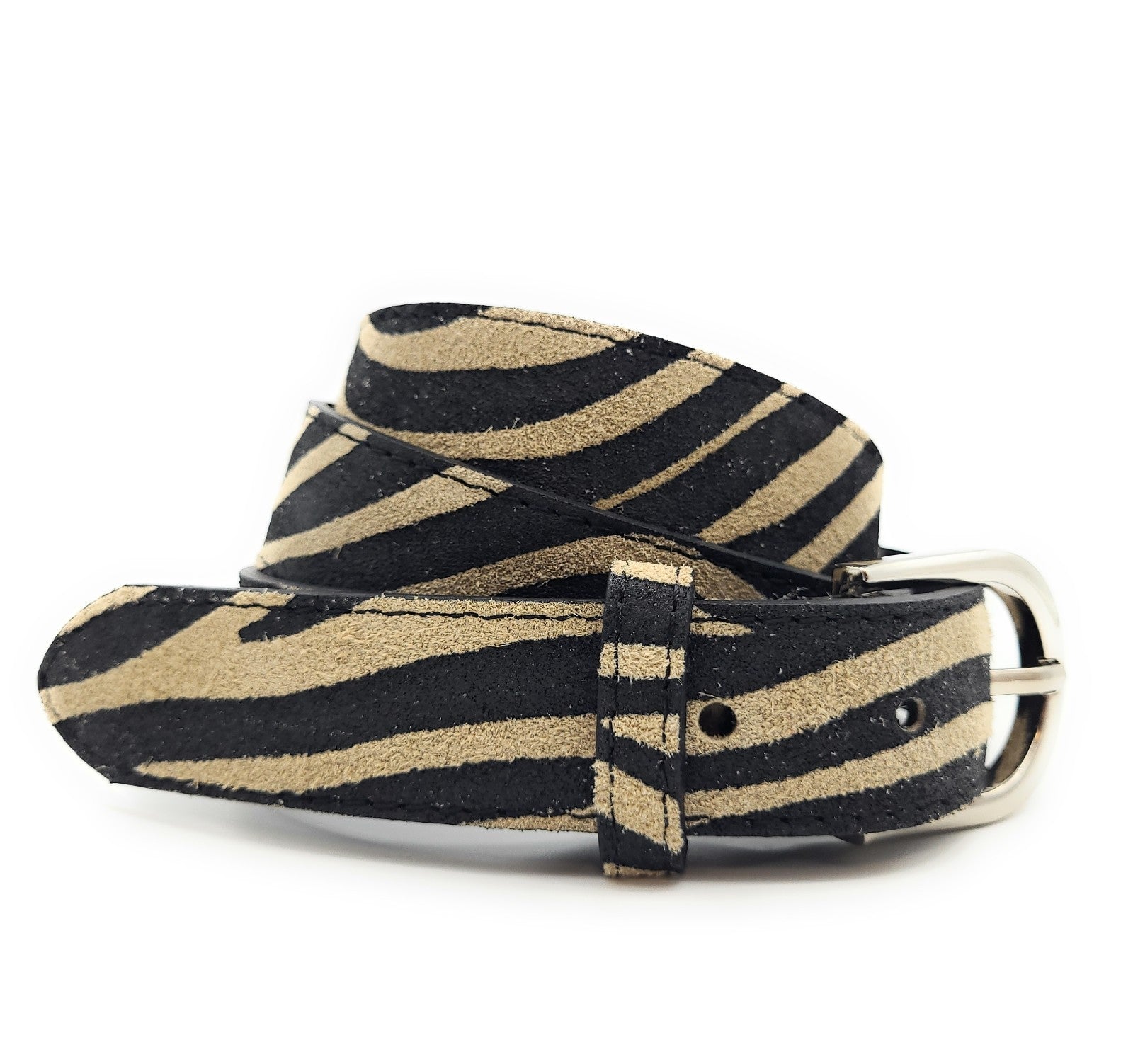 Wildleder Gürtel Made in Italy 5-Loch kürzbar ca. 30mm Metallschließe zebra