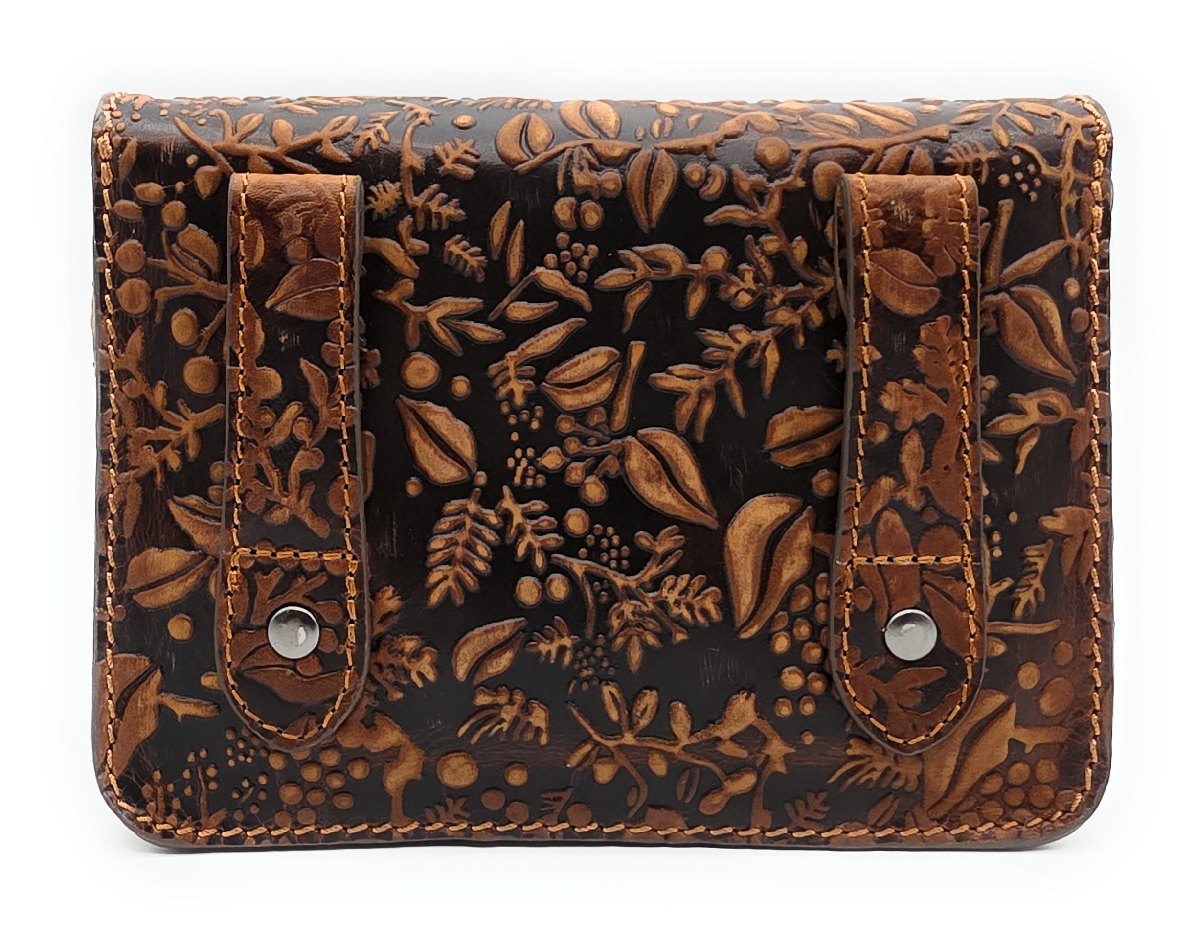 Hill Burry Damen Gürteltasche – Echtleder, floral geprägt, Braun