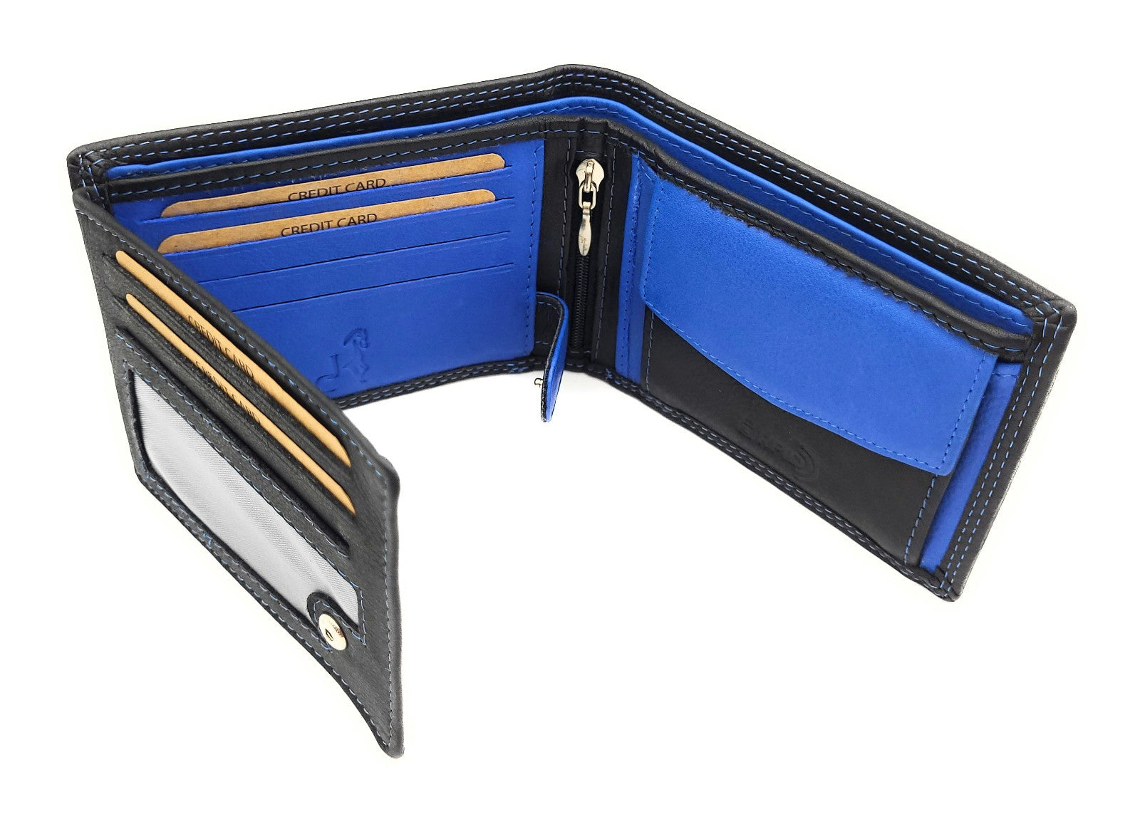 Jockey Club Basic Geldbörse aus Rindleder mit RFID-Schutz, Reißverschlussfach, 6 Kartenfächern, 2 Sicht- & 2 Einsteckfächern, Münzfach & Doppelnaht schwarz royal