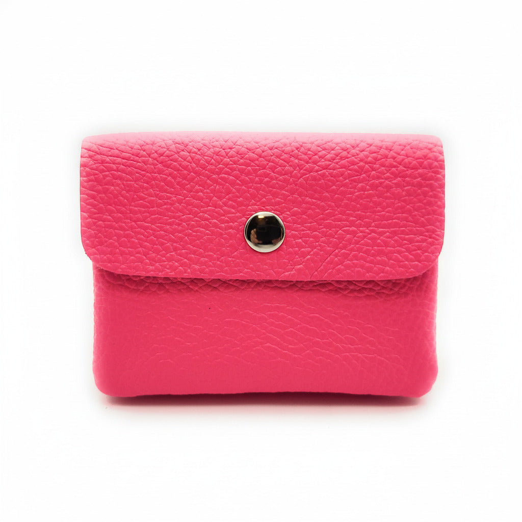Mini Geldbörse aus echtem Rindleder – kompaktes Leder Portemonnaie Made in Italy neon pink