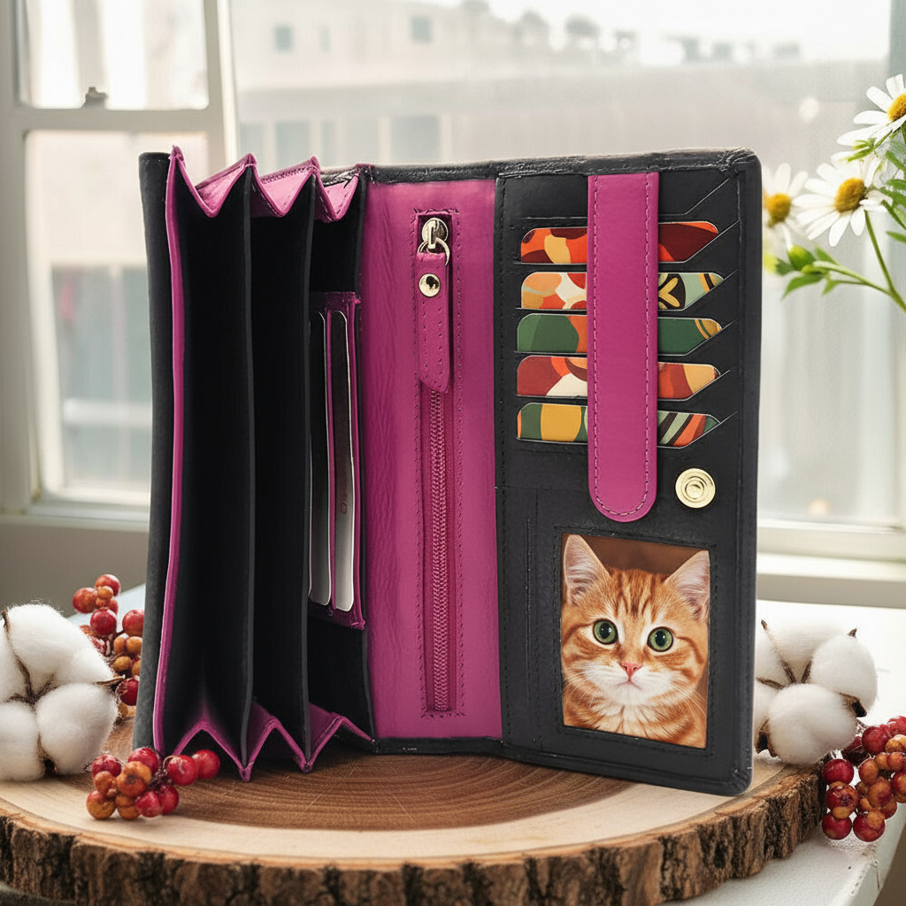 Jockey Club echt Leder Damen Geldbörse Portemonnaie mit RFID Schutz bicolor schwarz pink
