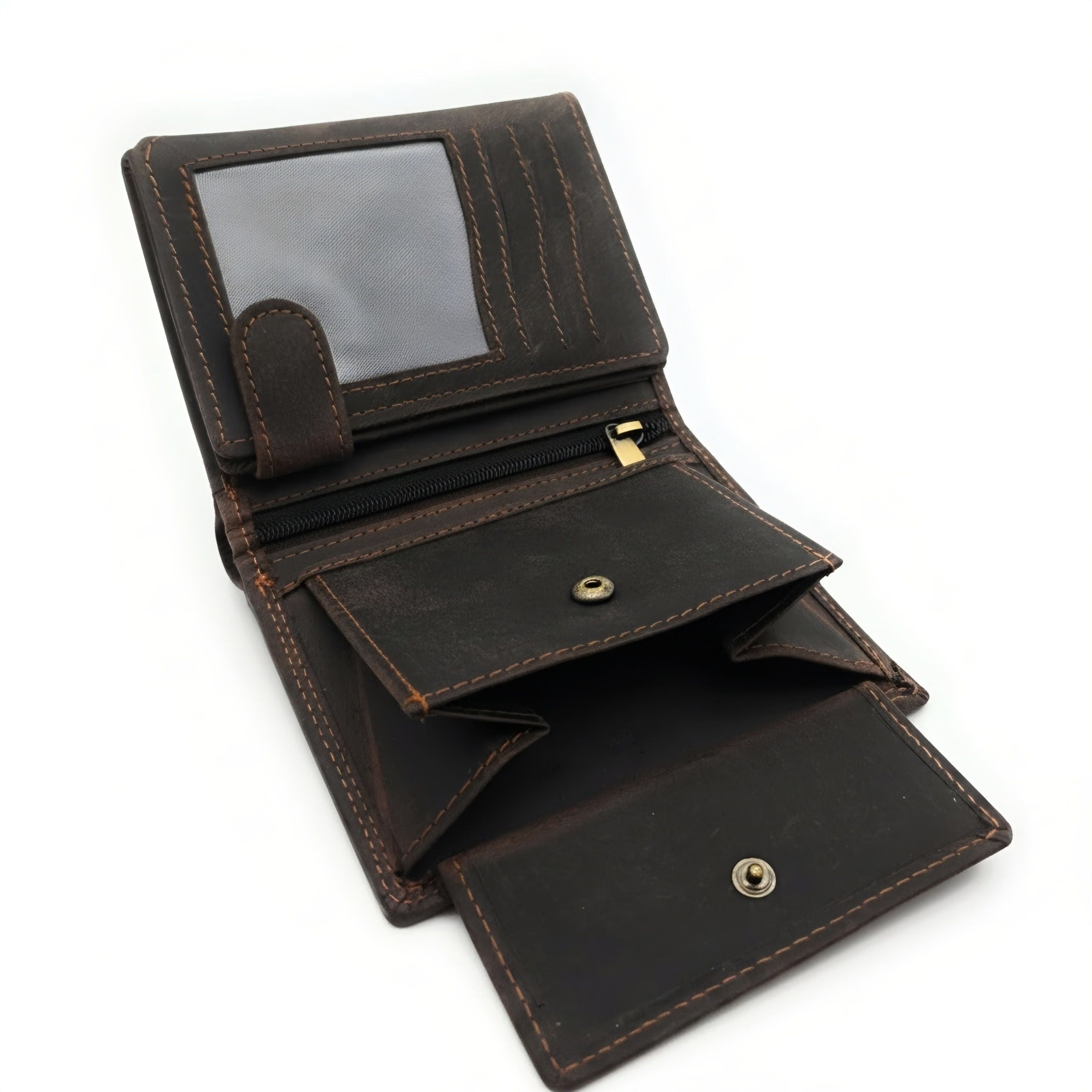 Lemasi robustes Hunterleder Portemonnaie Geldbörse RFID Blocker 19 Fächer Unisex dunkelbraun