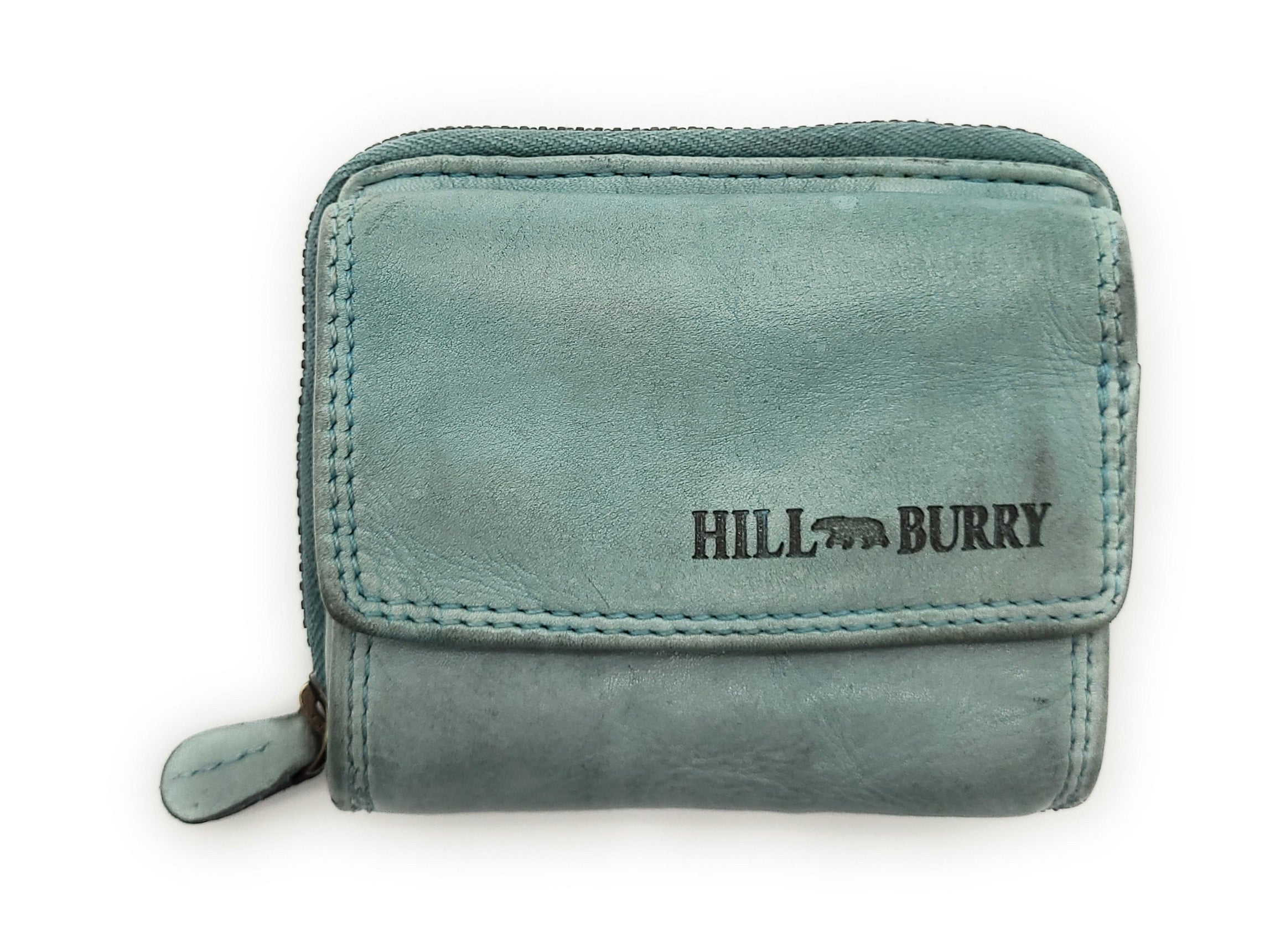 Hill Burry echt Leder Damen Mini Geldbörse Portemonnaie RFID Schutz Waschleder hellblau