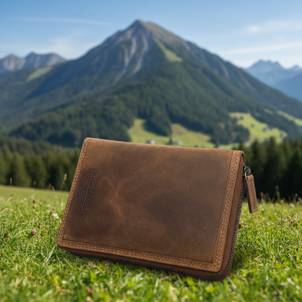 Jockey Club Leder Geldbörse mit RFID-Schutz – Büffelleder Vintage Braun