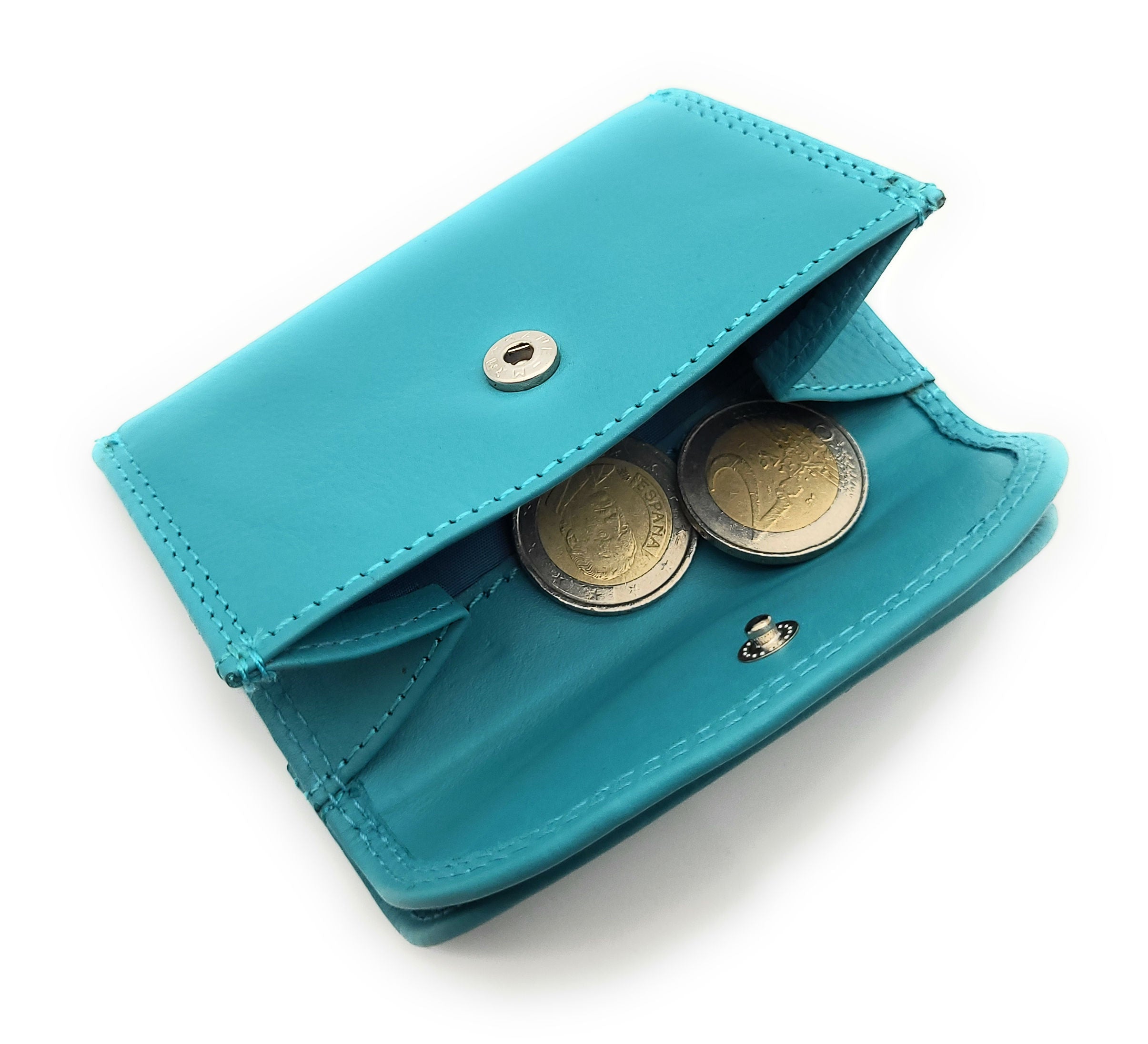 Lemasi echt Leder Mini Geldbörse Portemonnaie Wickelbörse Urlaubsbörse türkis