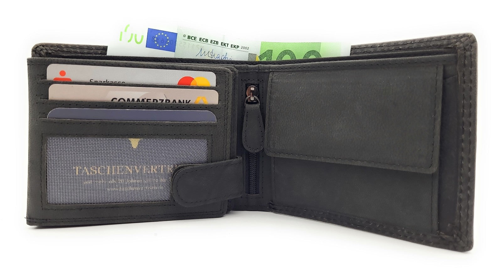 Maritime Geldbörse Herren Leder Dunkelgrau mit Anker-Prägung - RFID Schutz, 10 Kartenfächer, Münzfach