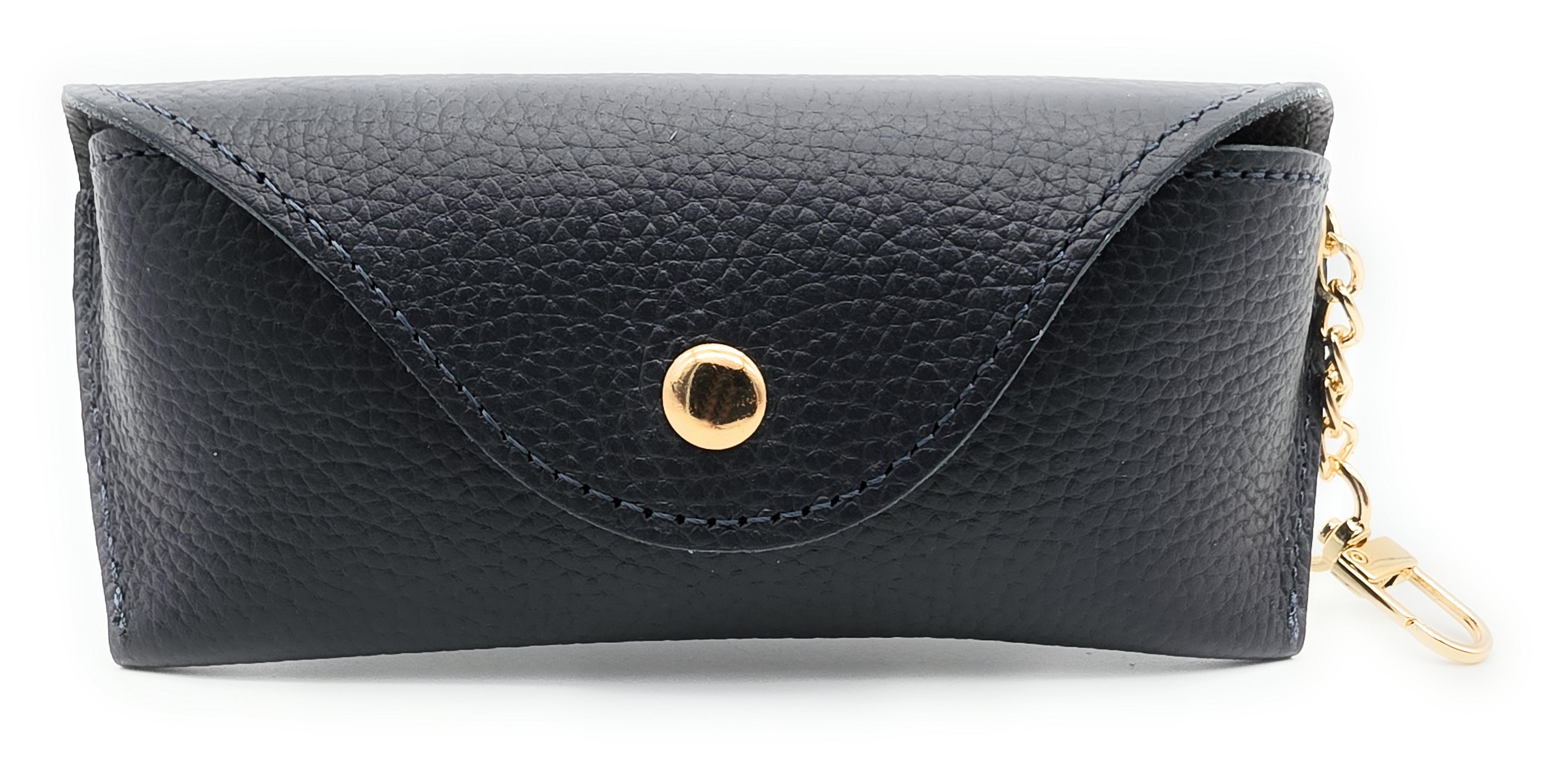 Brillenetui aus echtem Leder mit Magnetverschluss und Karabinerkette – Made in Italy navy