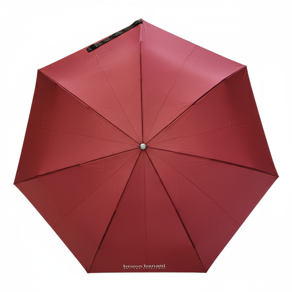 bruno banani Regenschirm Shorty – Handöffner, 7-teiliges Gestell, Polyester Pongee, mattierter Griff mit Logodruck, Schirmdach mit schwarzer Borte, Hülle mit Reißverschluss Bordeaux Silber