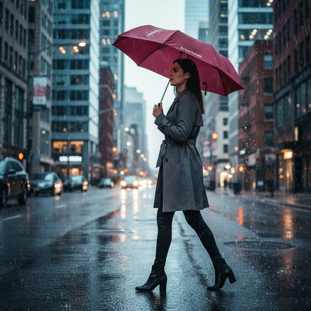 bruno banani Regenschirm Shorty – Handöffner, 7-teiliges Gestell, Polyester Pongee, mattierter Griff mit Logodruck, Schirmdach mit schwarzer Borte, Hülle mit Reißverschluss Bordeaux Silber