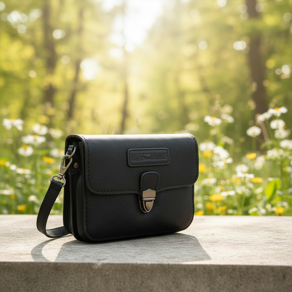 Hill Burry Gürteltasche aus dickem Rindsleder – 2 Hauptfächer, abnehmbarer Schultergurt, schwarz